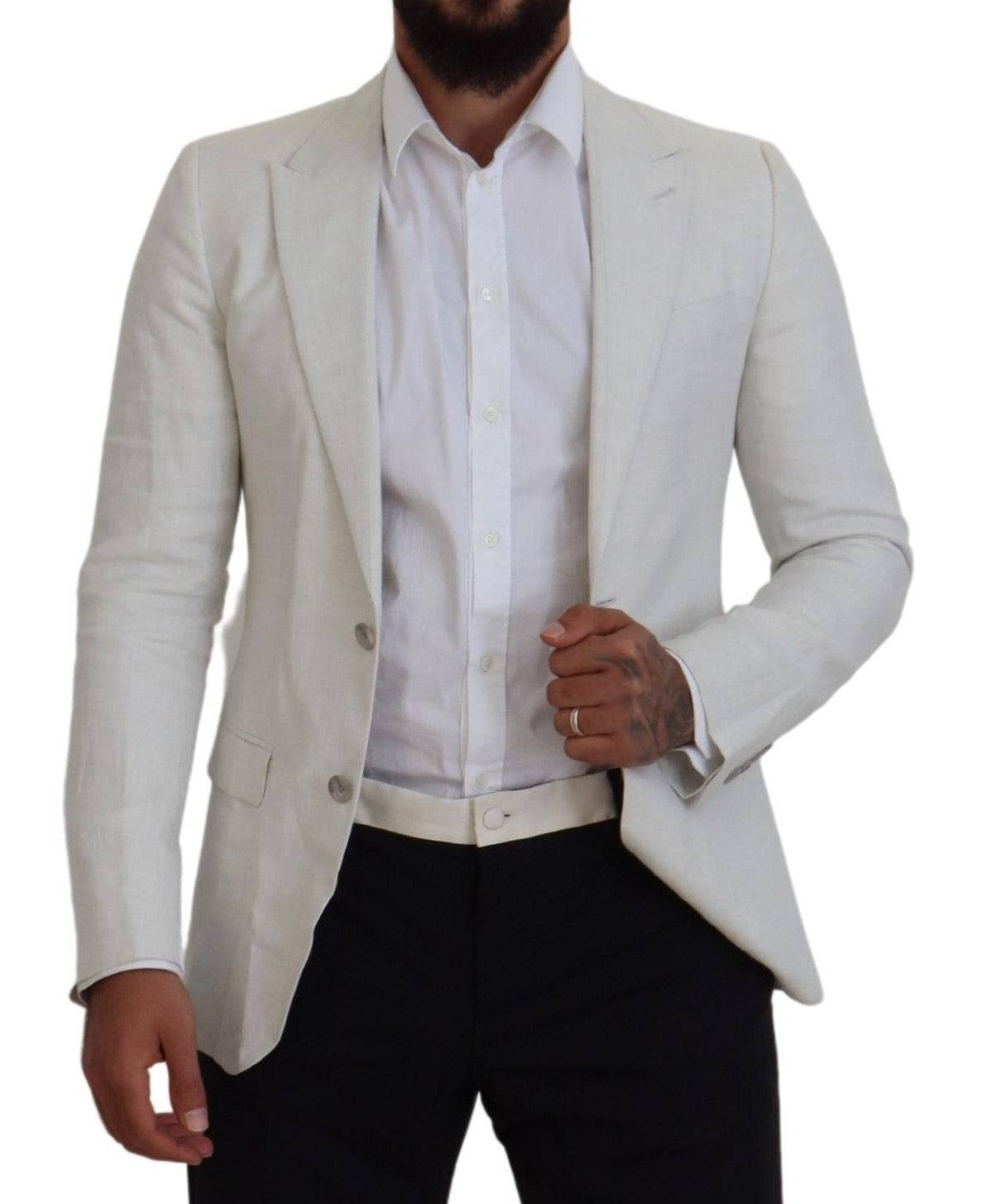 Veste blazer en lin blanc de coupe slim Dolce & Gabbana, élégante et sophistiquée, adaptée pour un style chic et moderne.