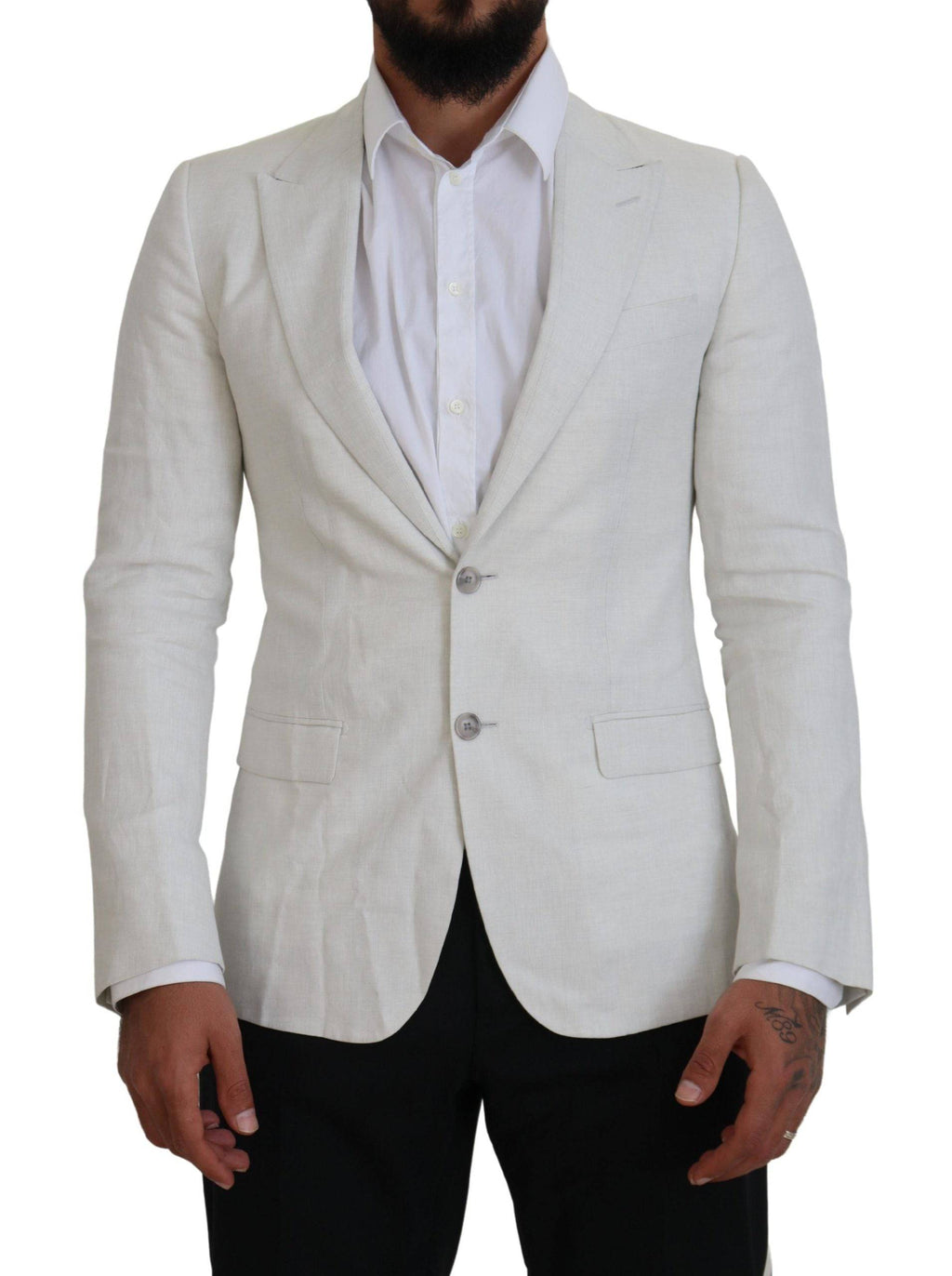 Veste blazer blanche en lin Dolce & Gabbana, coupe slim fit, élégante et légère, pour un style sophistiqué.