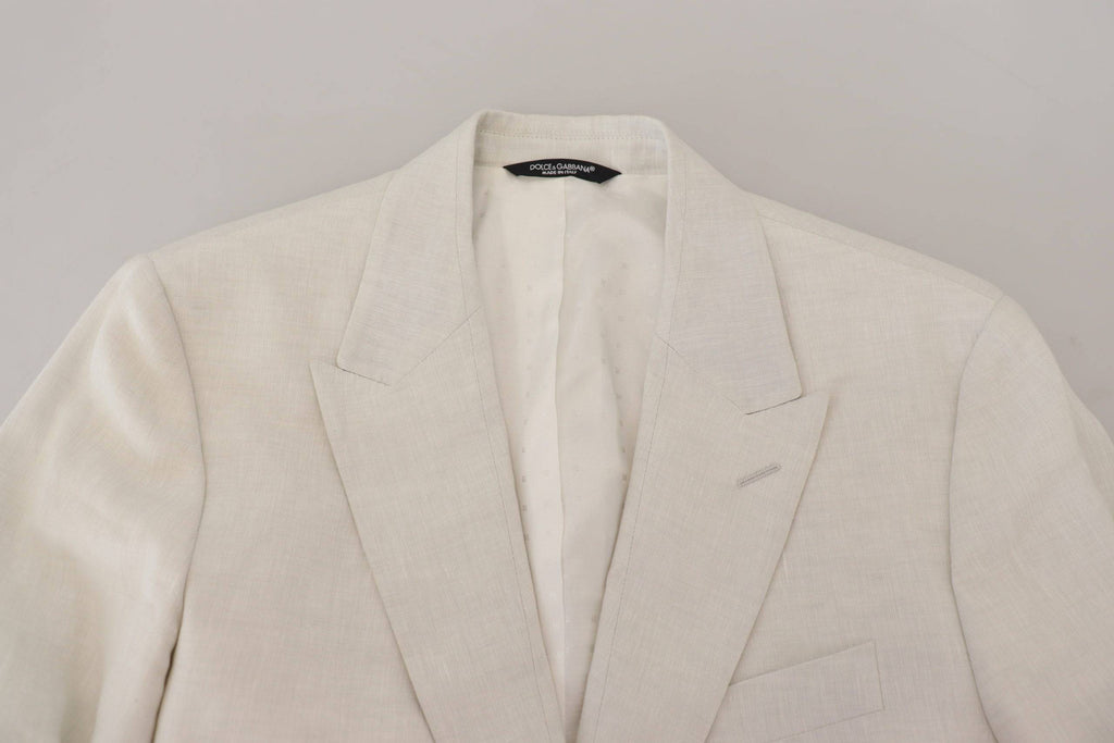 Veste blazer blanche en lin Dolce & Gabbana, coupe slim fit, élégante avec détails sophistiqués et finition soignée.