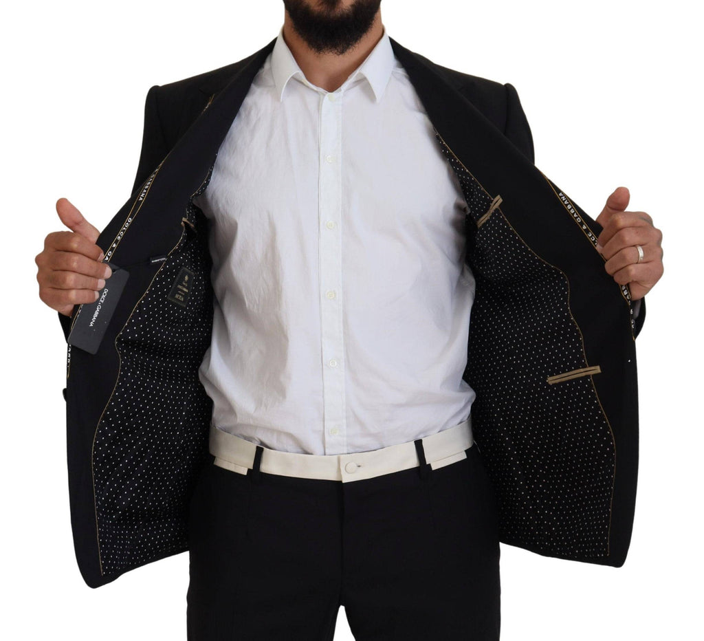 Veste blazer noire en laine extensible Dolce & Gabbana, coupe slim ajustée, pour homme, détails élégants et finition soignée.
