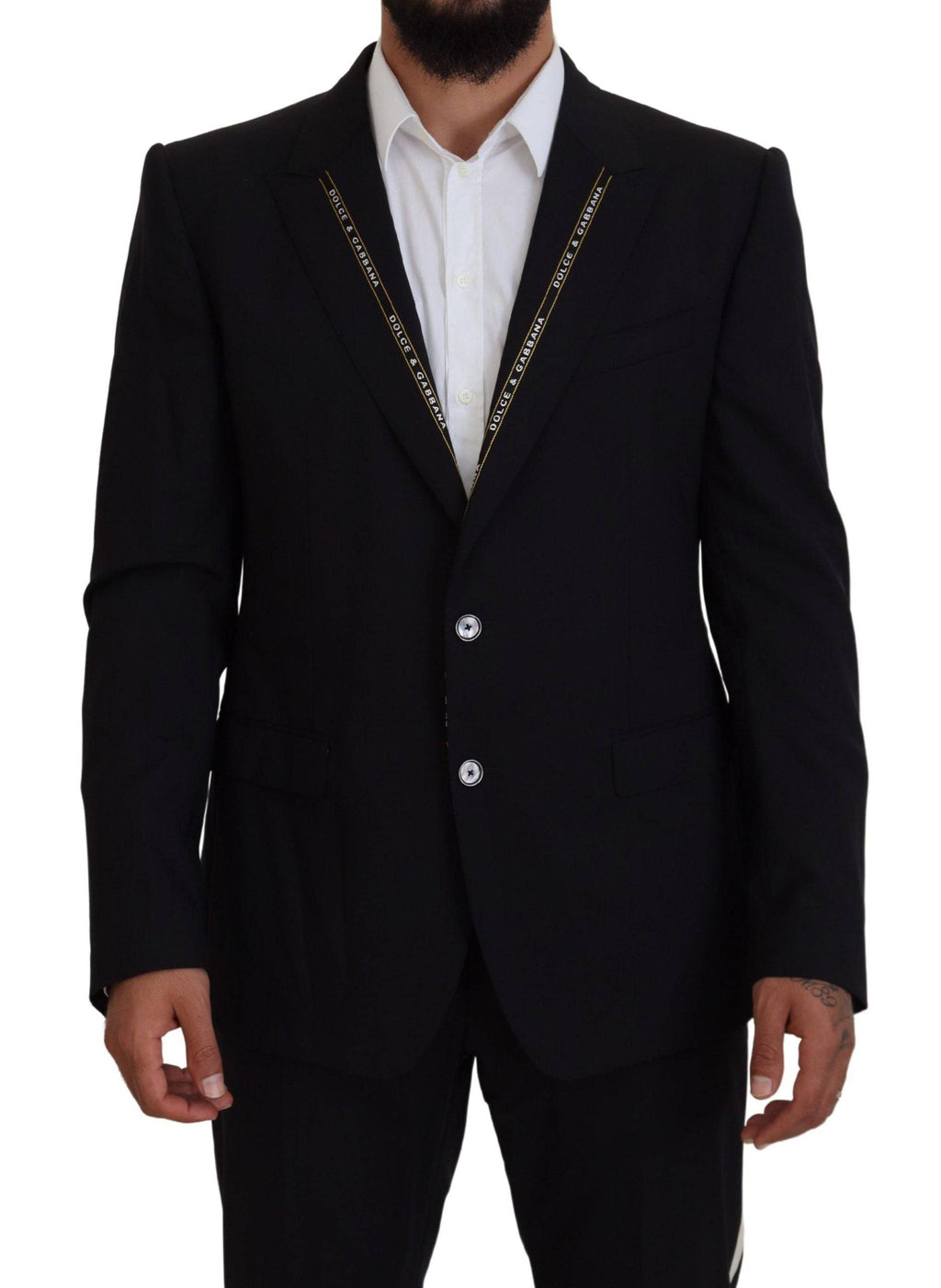 Veste blazer noire en laine extensible Dolce & Gabbana, coupe slim fit, élégante et sophistiquée pour homme.