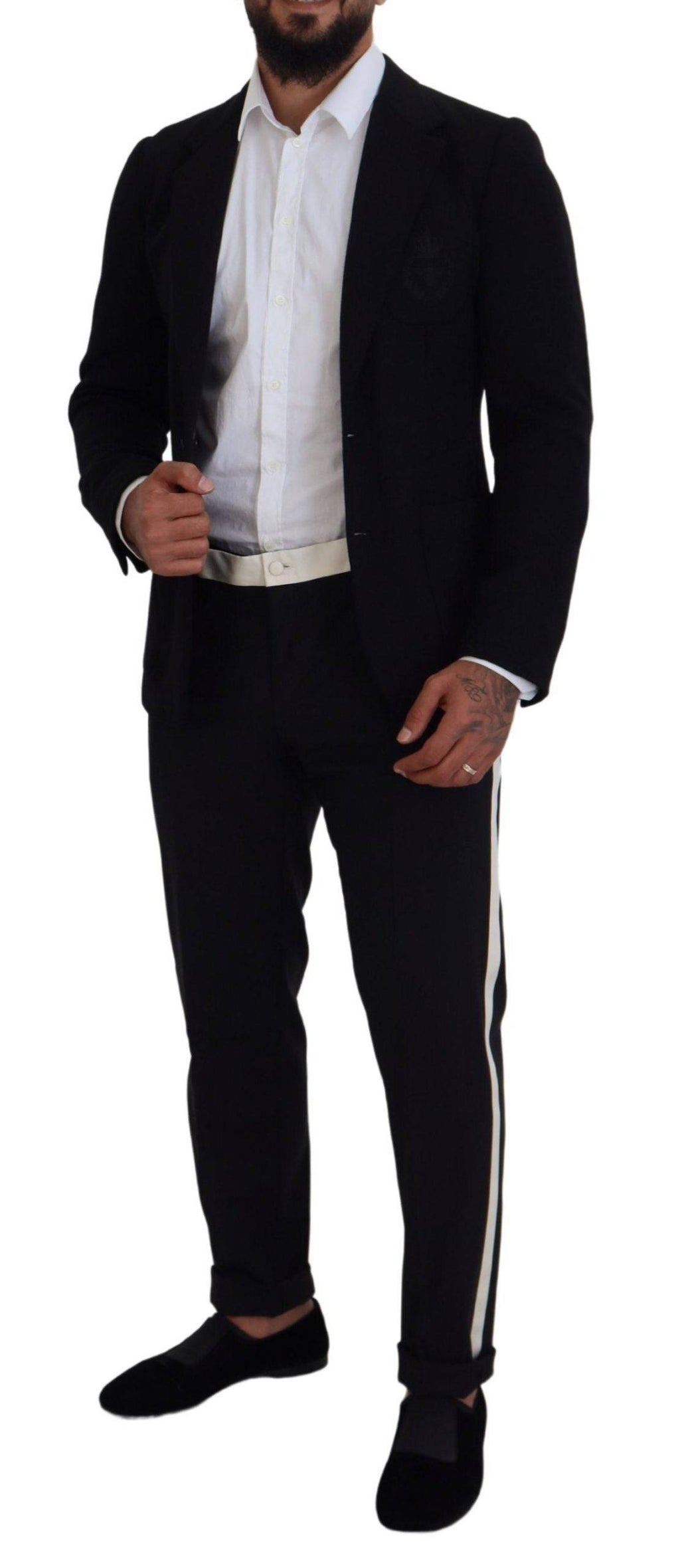Veste blazer Dolce & Gabbana en laine noire, coupe slim fit, avec col en forme de couronne, élégante et sophistiquée.