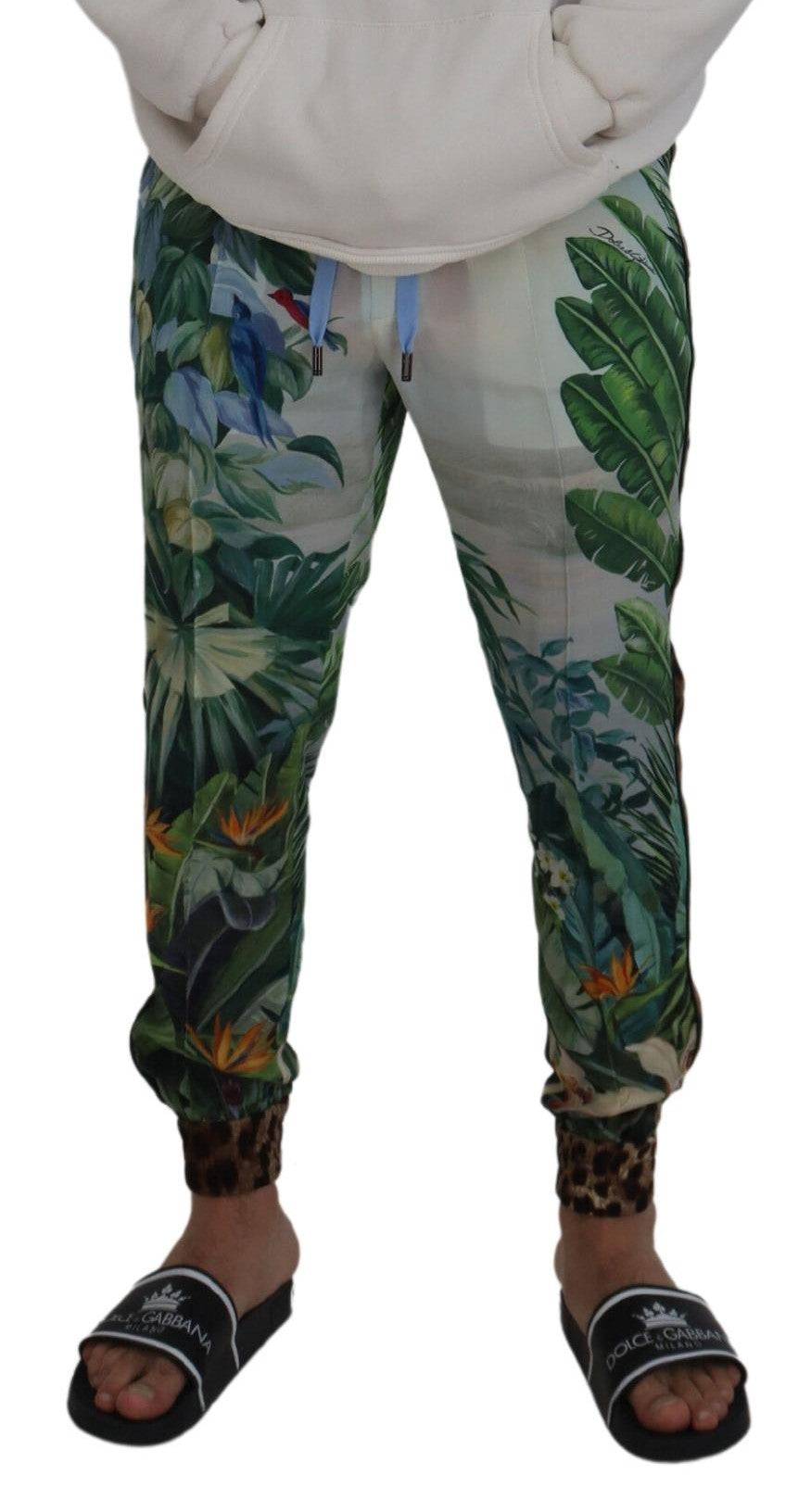 Pantalons jogging homme Dolce & Gabbana blancs avec motif floral imprimé, décontractés et confortables.