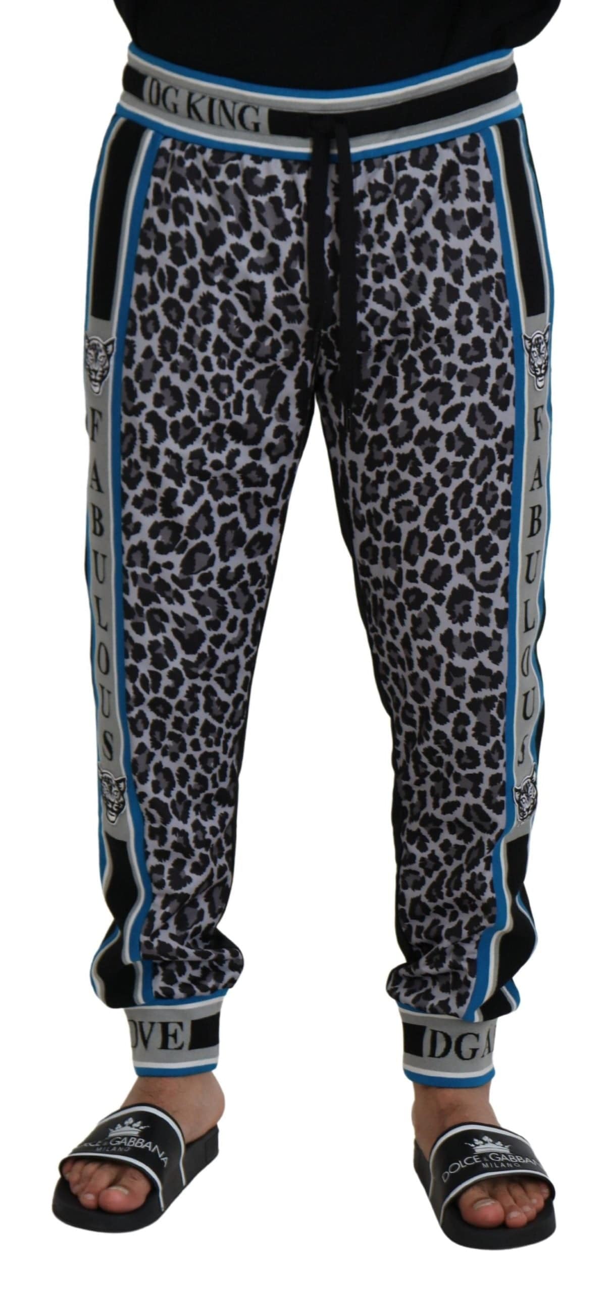 Pantalon jogger multicolore Dolce & Gabbana DG King avec imprimé léopard, tissu léger et design tendance.