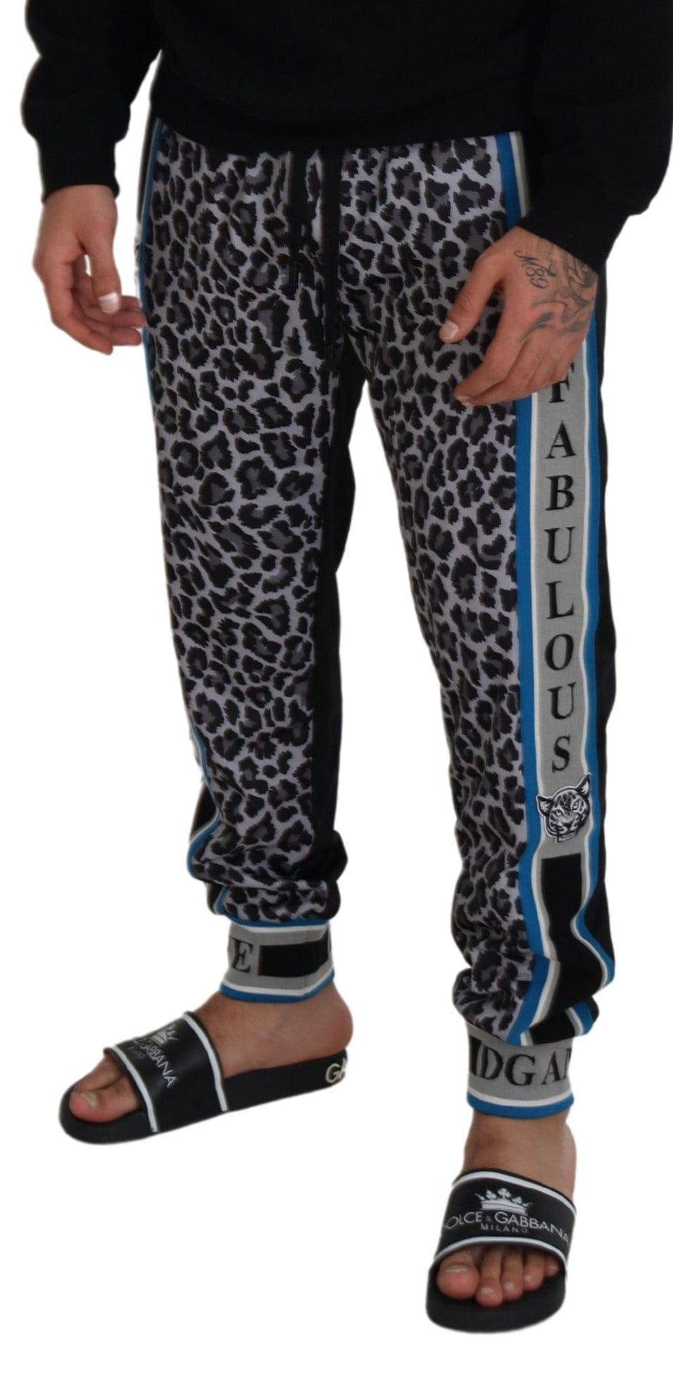 Pantalons joggers Dolce & Gabbana DG King à imprimé léopard multicolore, style décontracté avec ceinture élastique et poches.
