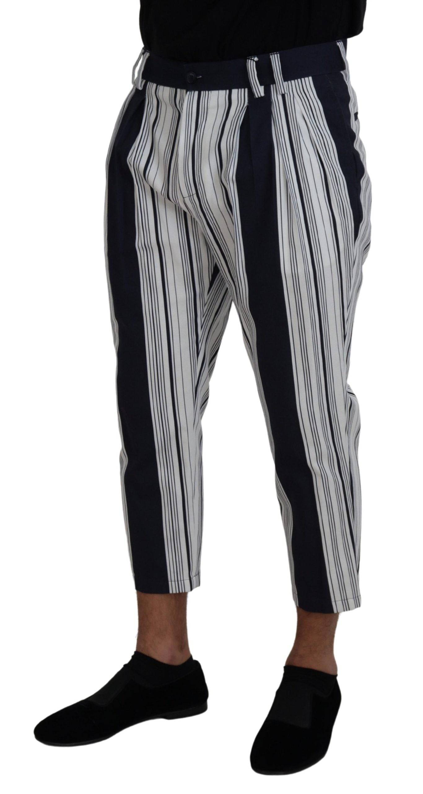 Pantalons courts en coton blanc à rayures Dolce & Gabbana, pantalon cropped en tissu léger, mode élégante.