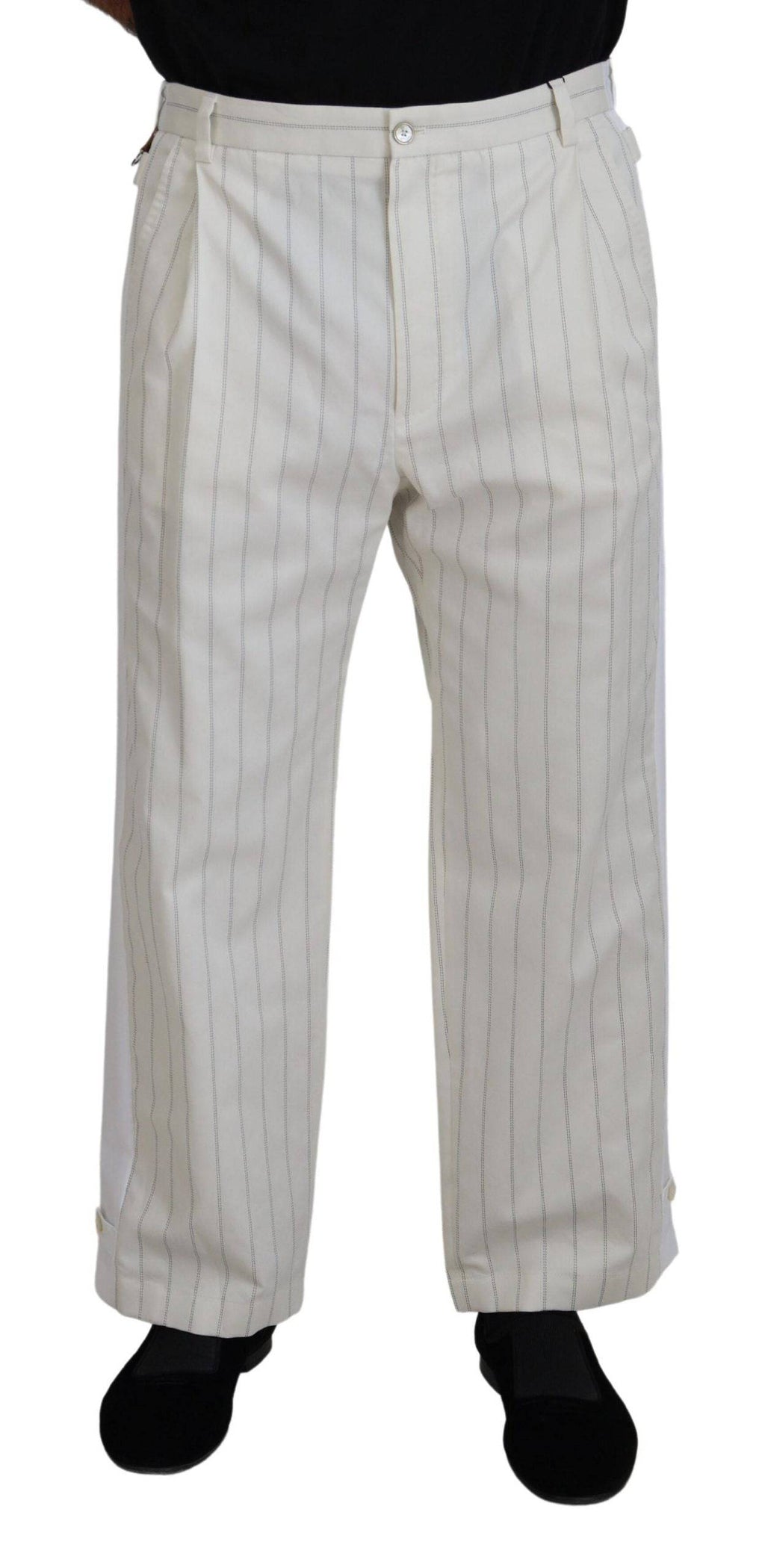 Pantalons formels en coton blanc à rayures Dolce & Gabbana, élégants et confortables pour homme.