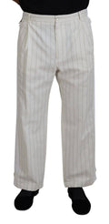 Pantalons formels en coton blanc à rayures Dolce & Gabbana, élégants et confortables pour homme.