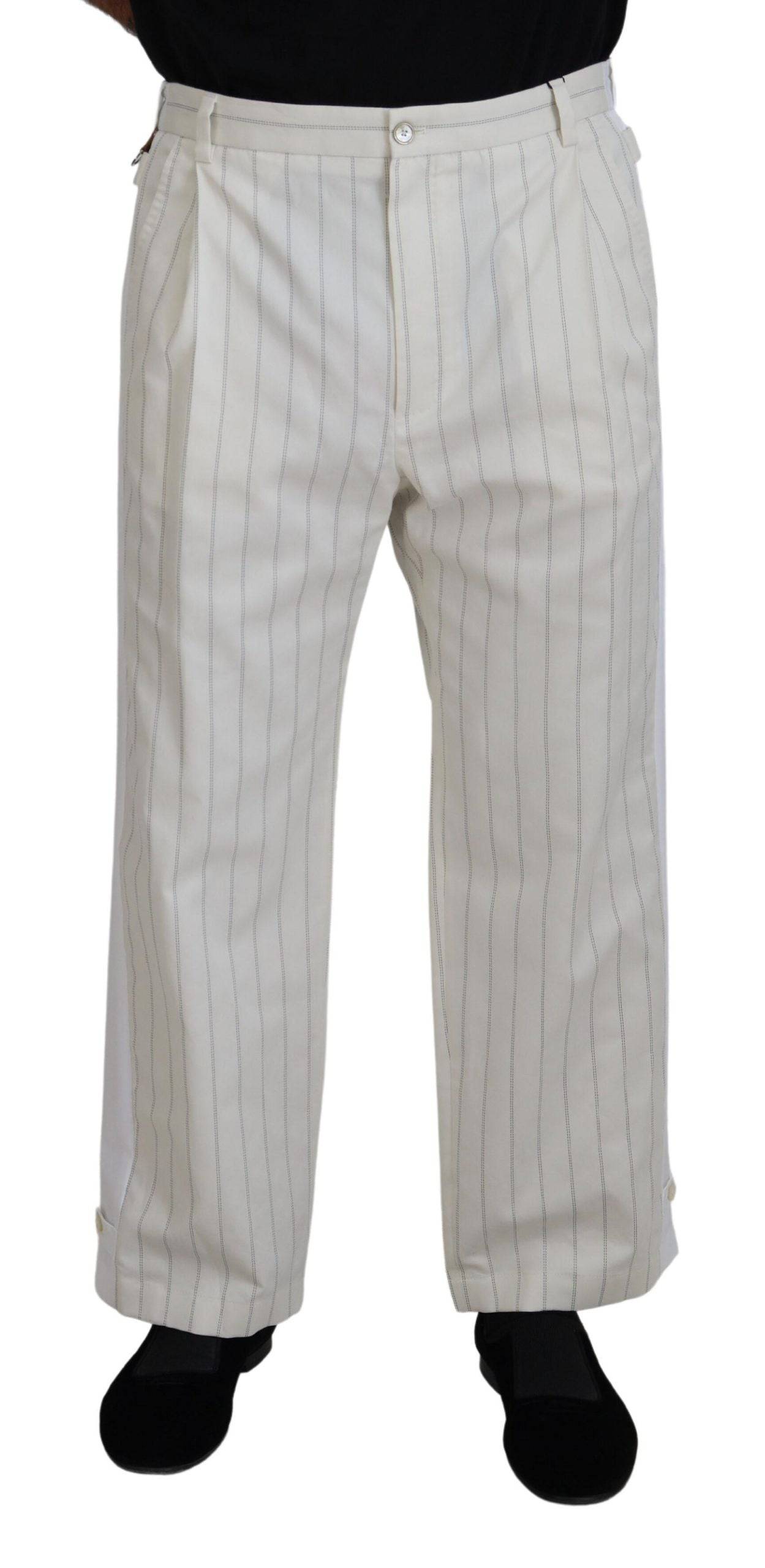 Pantalons formels en coton blanc à rayures Dolce & Gabbana, élégants et confortables pour homme.