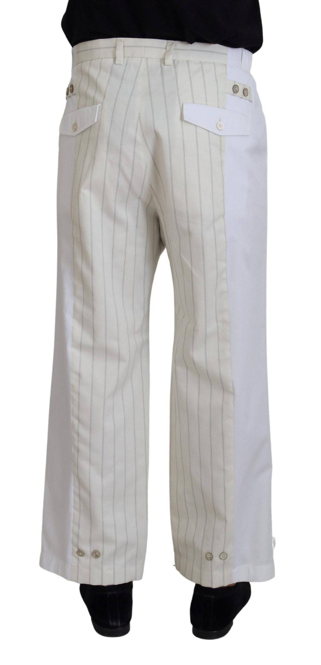 Pantalon formel en coton blanc à rayures de Dolce & Gabbana, style élégant et classique pour homme.