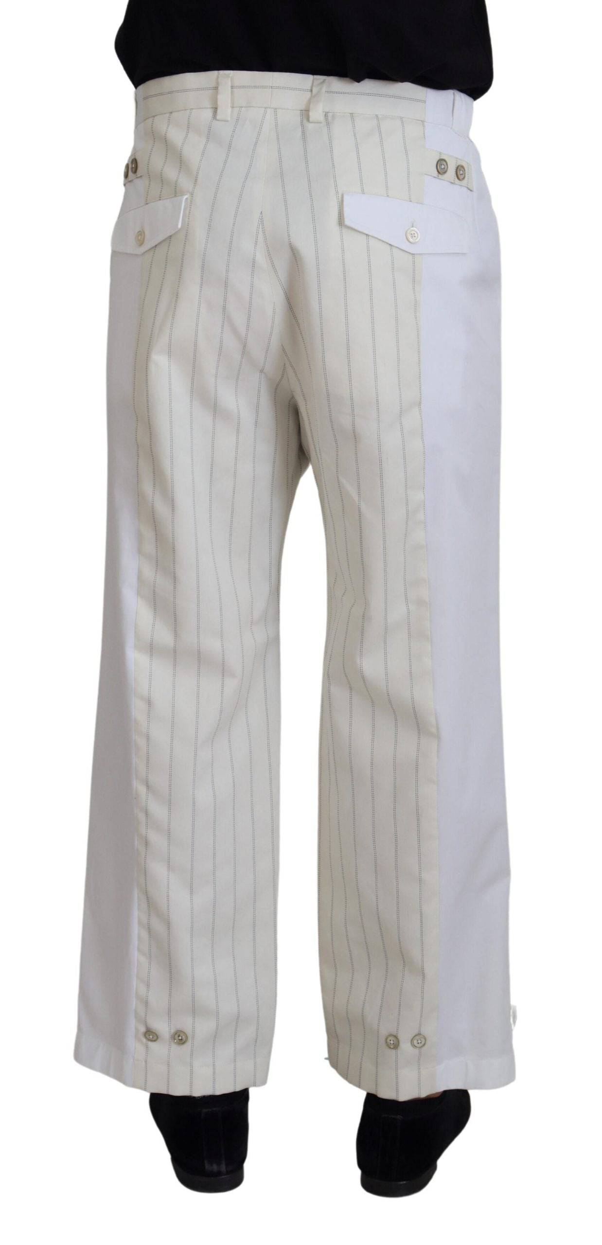 Pantalon formel en coton blanc à rayures de Dolce & Gabbana, style élégant et classique pour homme.