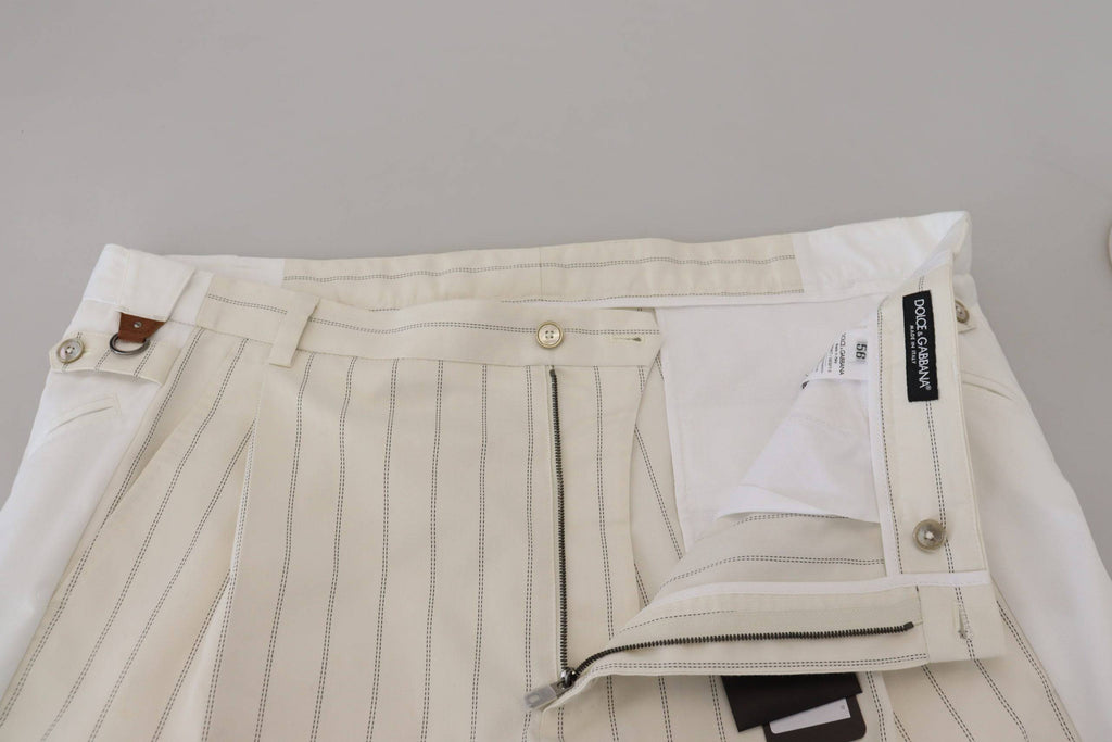 Pantalon formel blanc en coton à rayures de Dolce & Gabbana, style élégant et sophistiqué, vue de face.