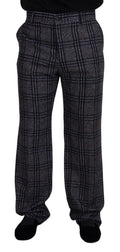 Pantalon pour homme à carreaux gris Dolce & Gabbana, taille mi-haute, en tissu élégant, visible en gros plan.