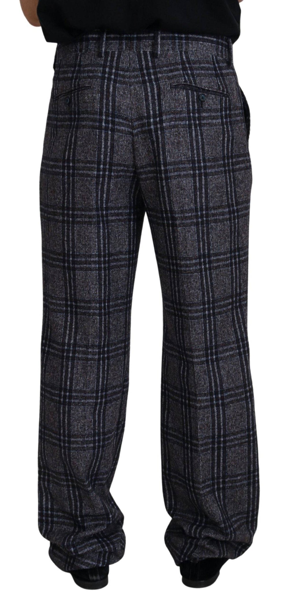 Pantalon homme Dolce & Gabbana à carreaux gris, taille mi-hauteur, style élégant et tendance.