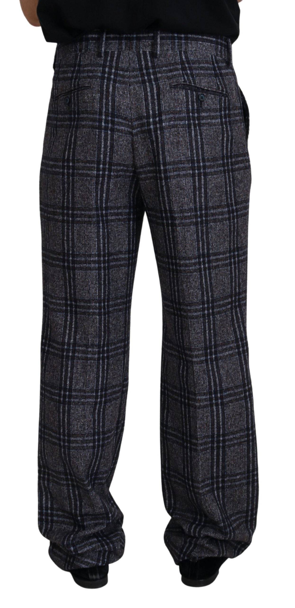 Pantalon homme Dolce & Gabbana à carreaux gris, taille mi-hauteur, style élégant et tendance.