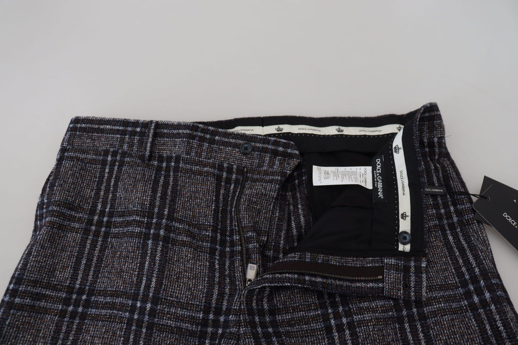 Pantalon homme Dolce & Gabbana à carreaux gris, taille mi-hauteur, style élégant et moderne.