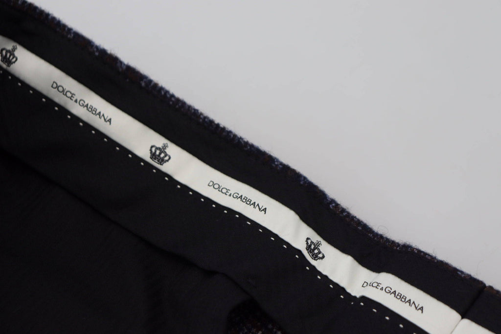 Pantalon gris à carreaux Dolce & Gabbana pour homme, taille moyenne, en tissu léger, vue de face.