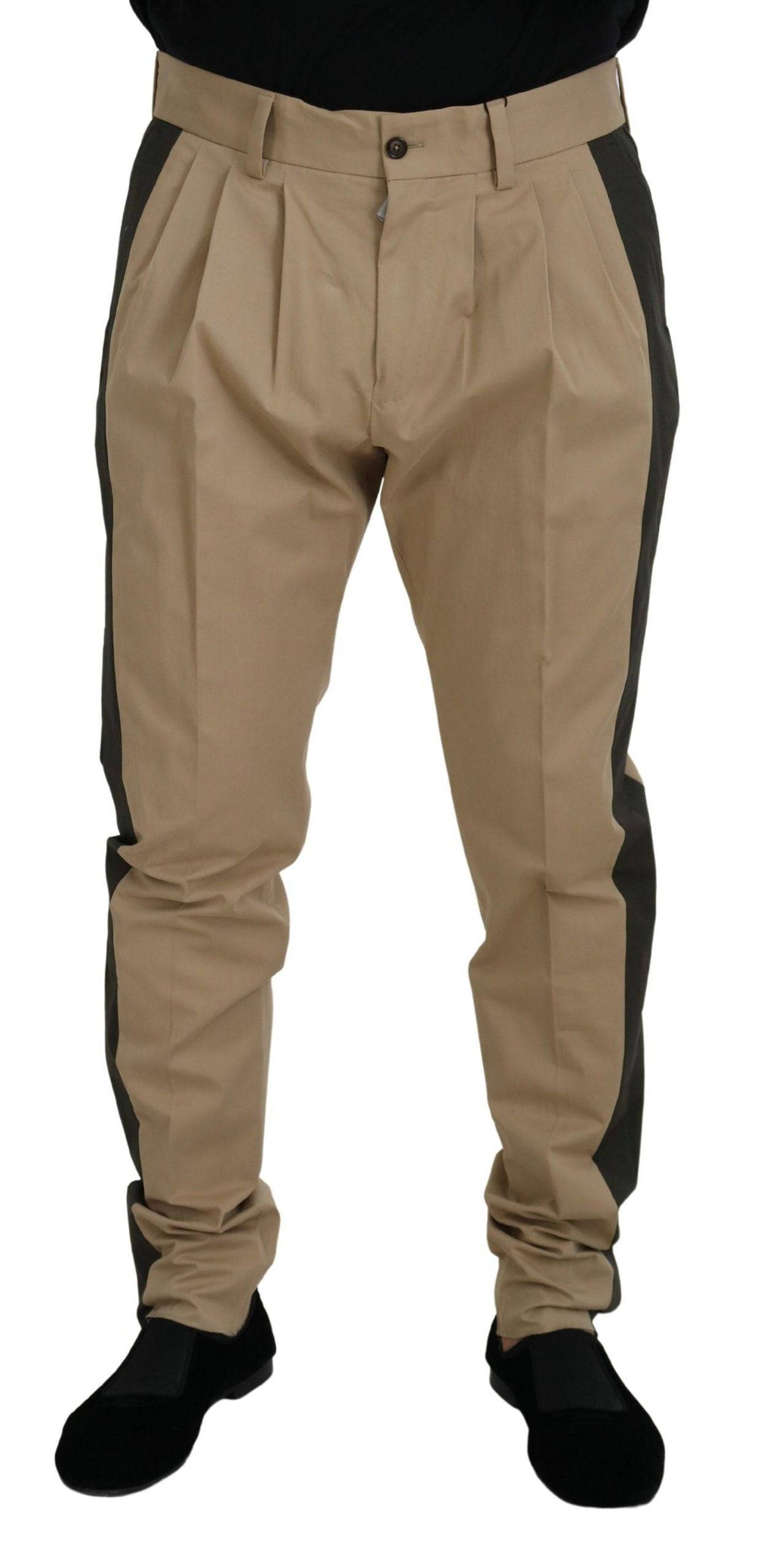Pantalon chino pour homme Dolce & Gabbana en coton marron et noir, style élégant et coupe classique.