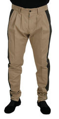 Pantalon chino pour homme Dolce & Gabbana en coton marron et noir, style élégant et coupe classique.