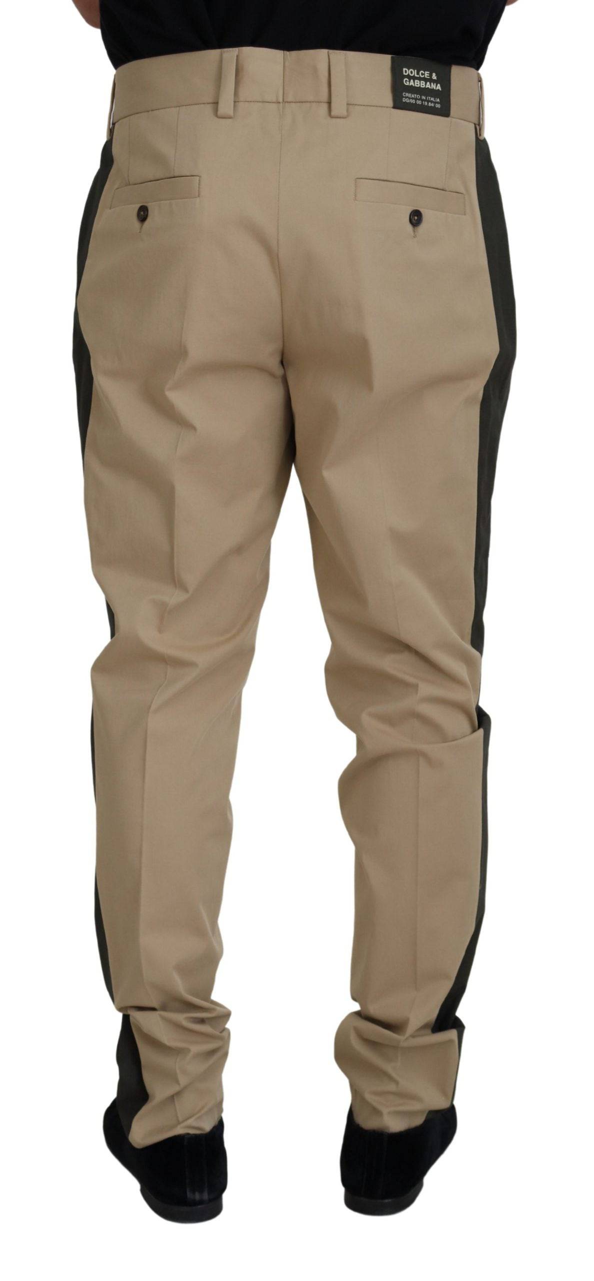 Pantalon chino pour homme Dolce & Gabbana en coton marron et noir, style élégant et confortable, vue de face.