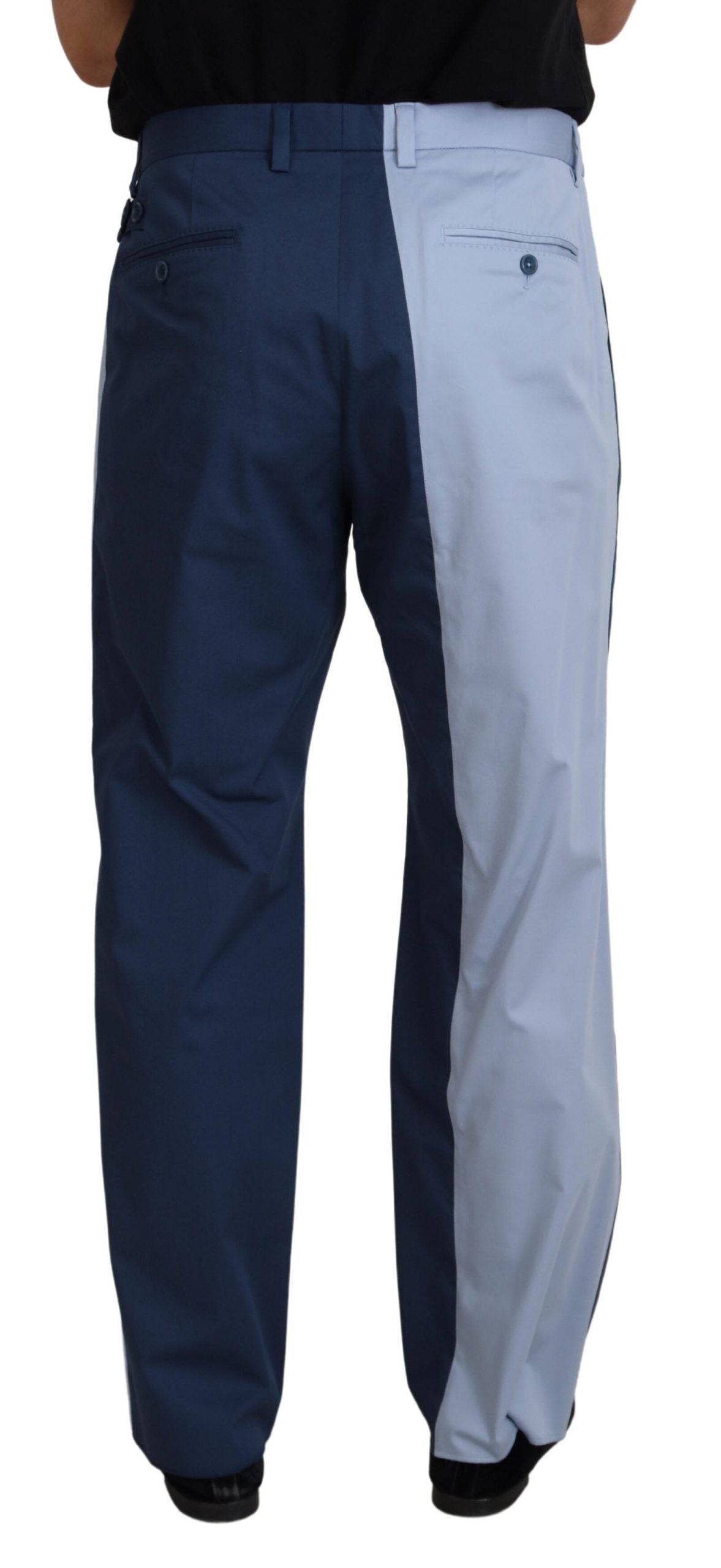 Pantalon droit en coton bleu Dolce & Gabbana, style élégant et confortable, visible avec une coupe droite et un tissu doux.