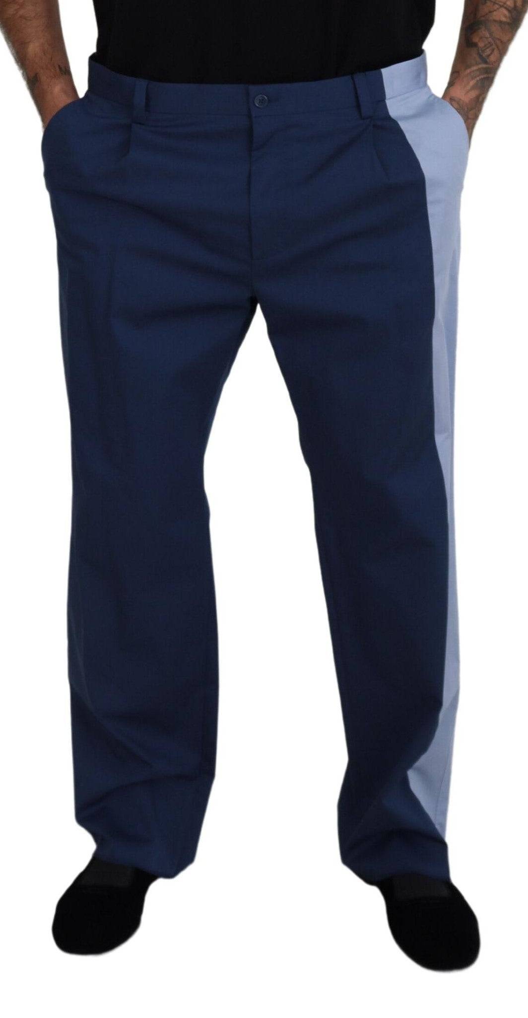 Pantalon droit en coton bleu Dolce & Gabbana, style élégant et confortable, visible avec une coupe classique.