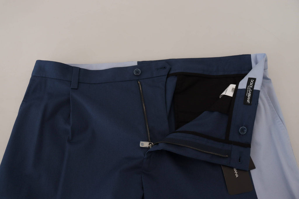 Pantalon droit en coton bleu Dolce & Gabbana, vue de face, avec détails de couture, pour homme élégant et confortable.