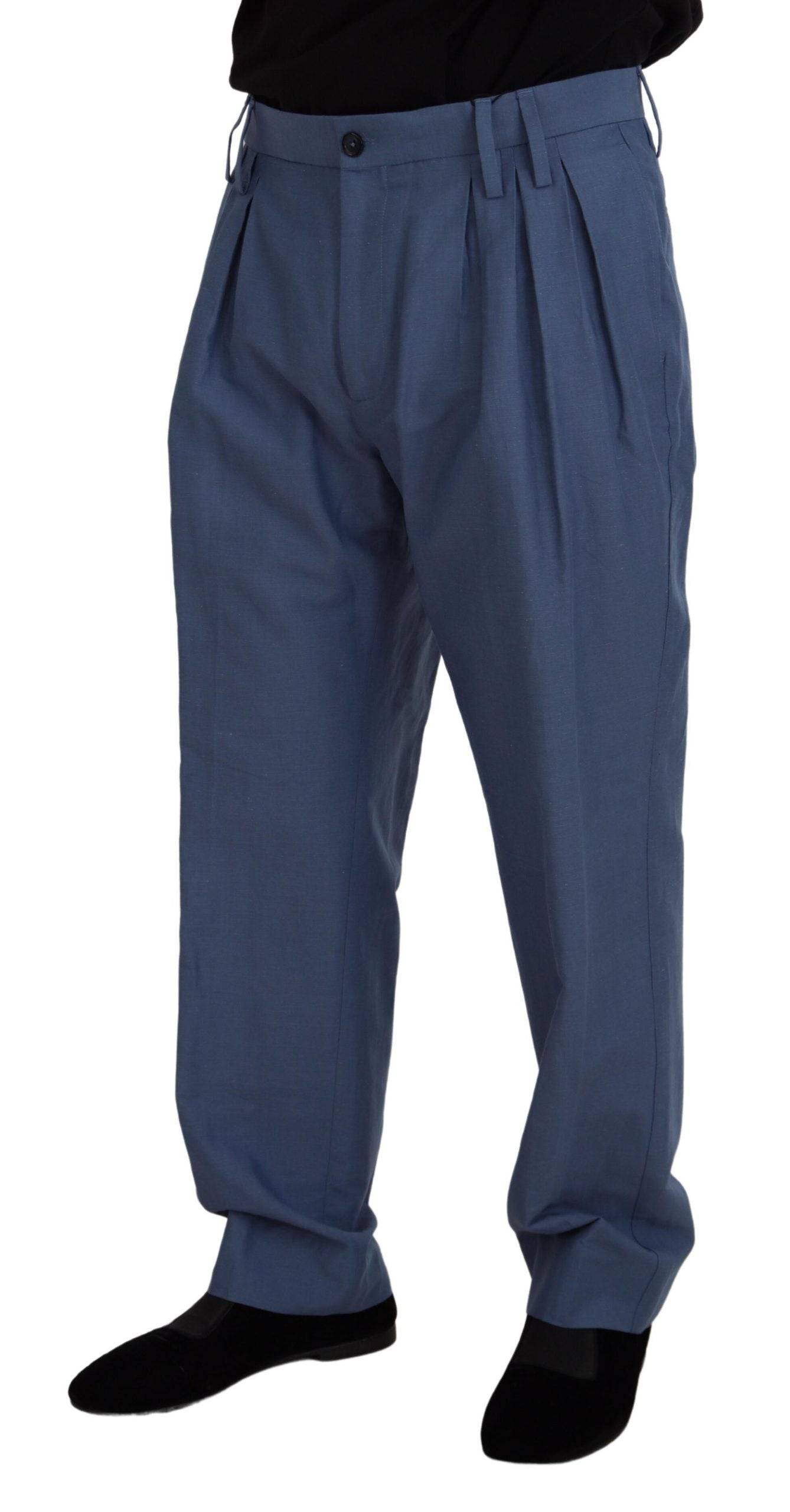 Pantalon chino en lin bleu pour homme de la marque Dolce & Gabbana, pantalon formel en tissu léger et élégant.