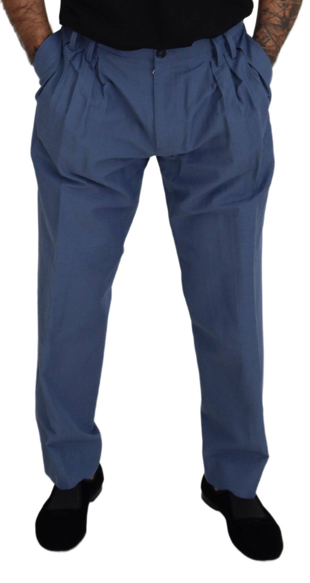 Pantalon chino en lin bleu pour homme de la marque Dolce & Gabbana, pantalon formel élégant avec coupe classique.