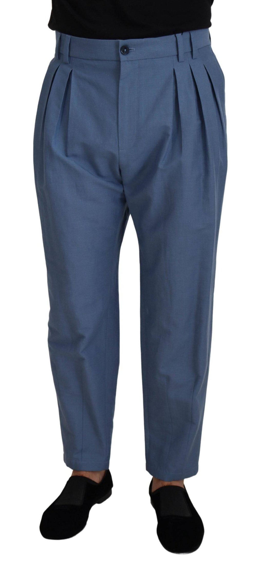 Pantalon chino formel en lin bleu Dolce & Gabbana, style élégant avec coupe classique.