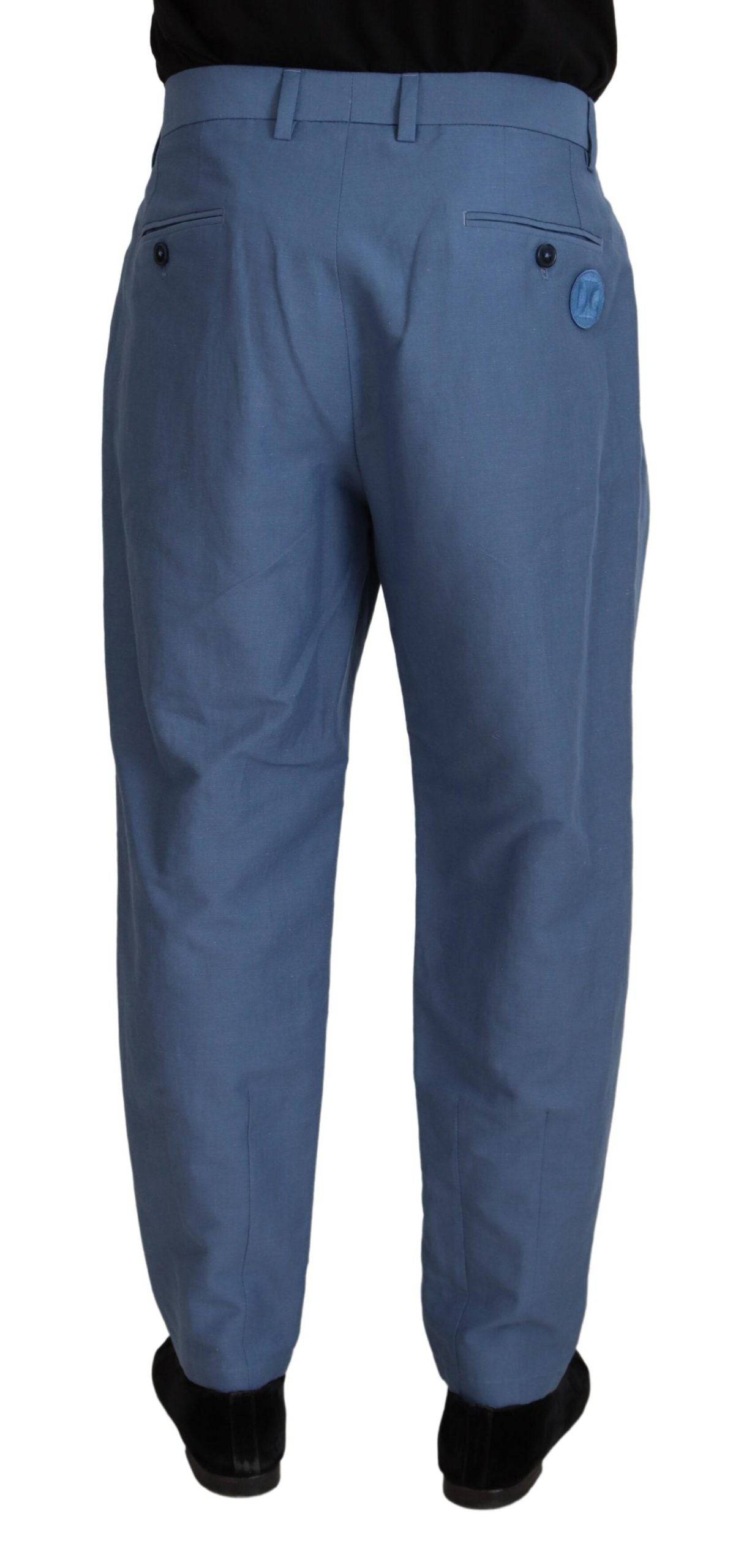 Pantalon chino formel en lin bleu Dolce & Gabbana, pantalon élégant pour homme, vue de face sur un fond neutre.