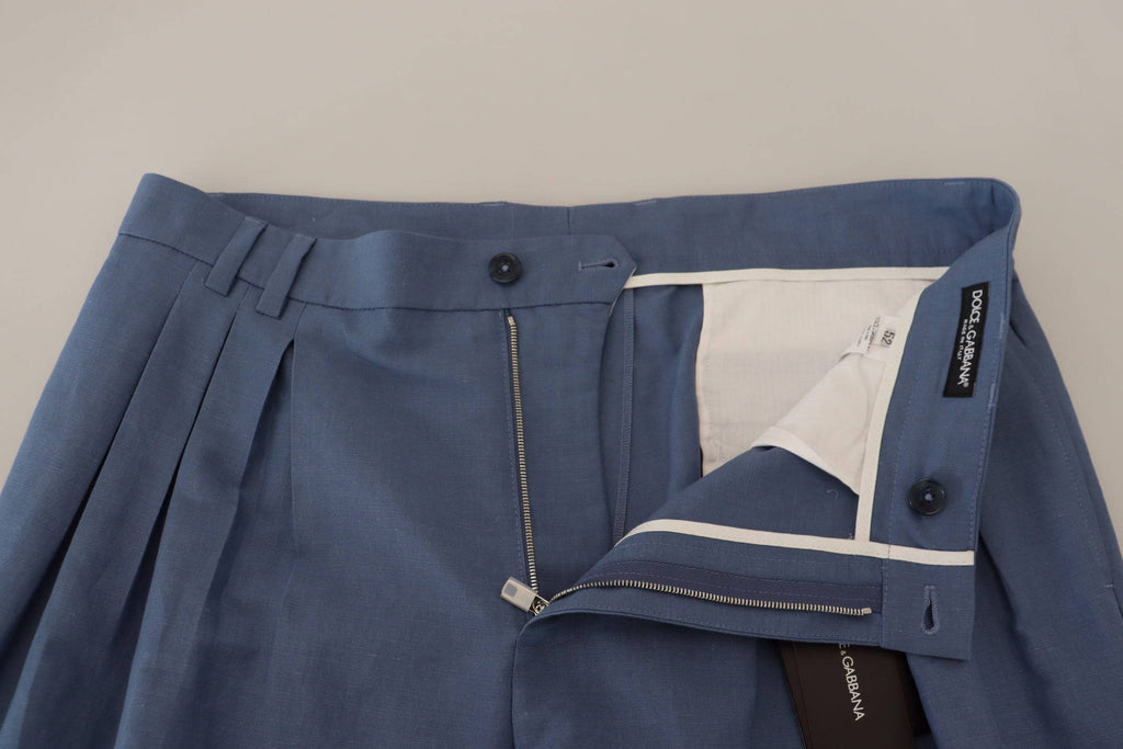 Pantalon chino formel en lin bleu Dolce & Gabbana avec coupe élégante et détails raffinés, pour un style sophistiqué.