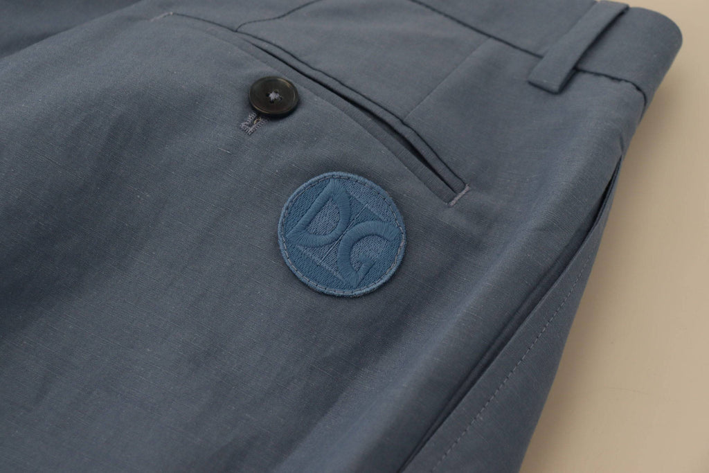 Pantalon chino formel en lin bleu de Dolce & Gabbana, style élégant et léger pour homme.