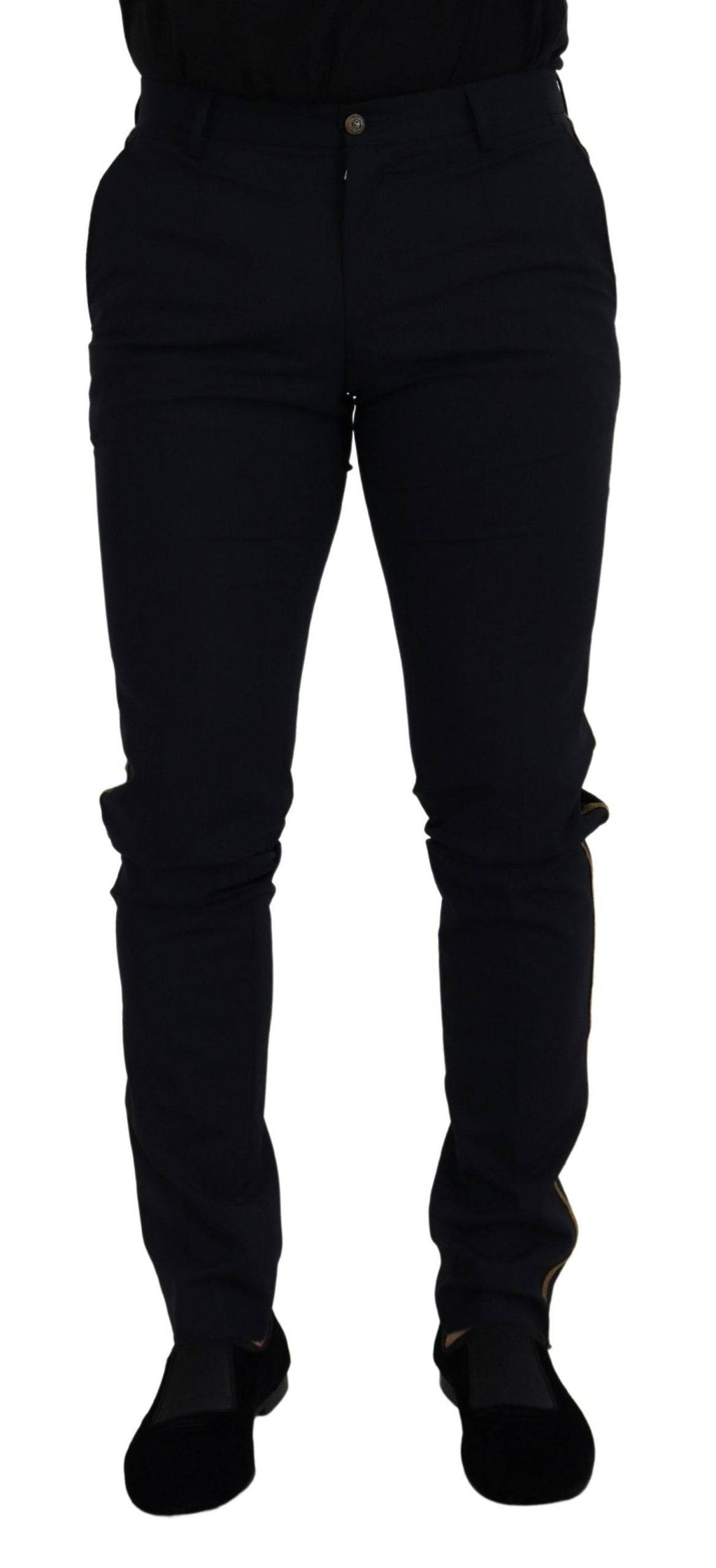Pantalon formel noir en laine Dolce & Gabbana, coupe slim, élégant et sophistiqué, pour homme.