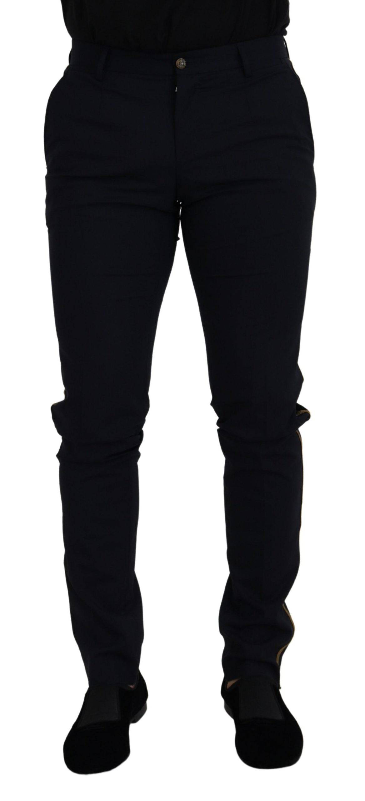 Pantalon formel noir en laine Dolce & Gabbana, coupe slim, élégant et sophistiqué, pour homme.