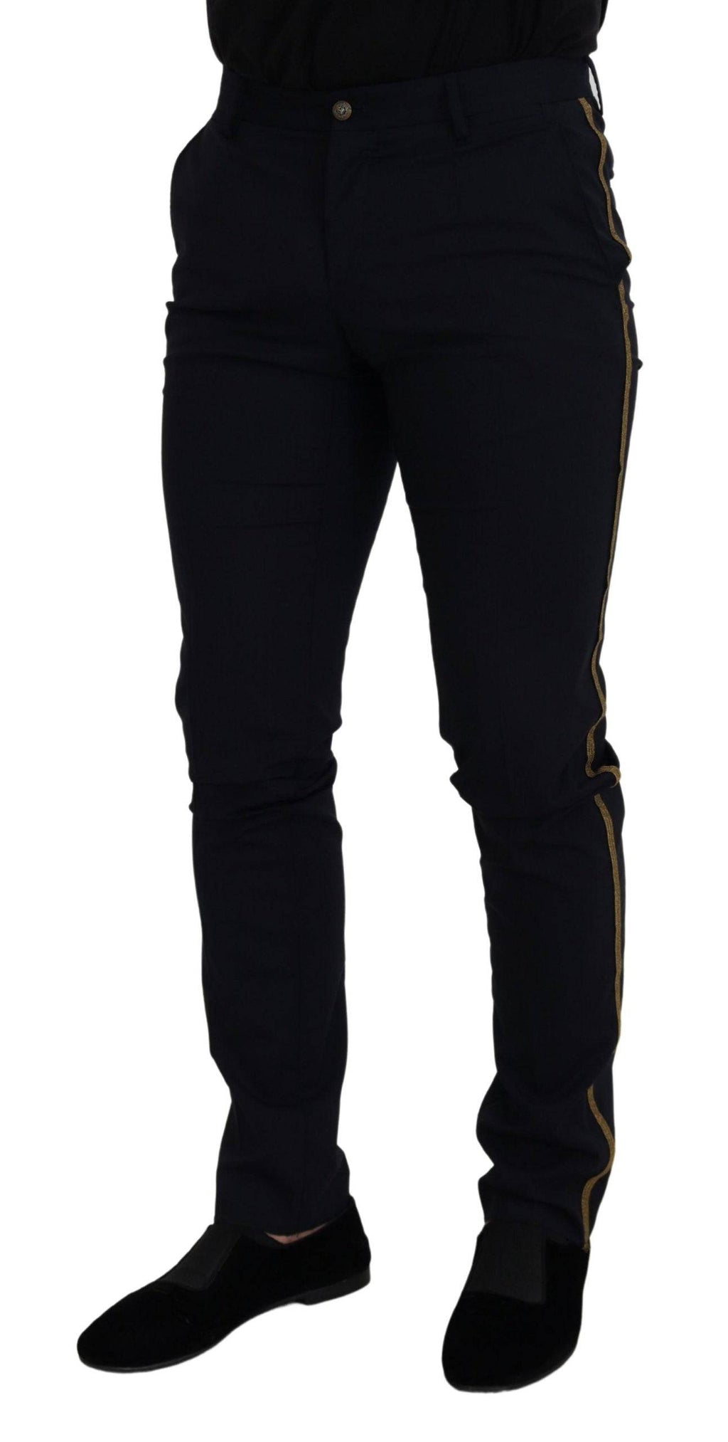 Pantalon formel noir en laine slim de Dolce & Gabbana, coupe élégante, parfait pour les occasions sophistiquées.