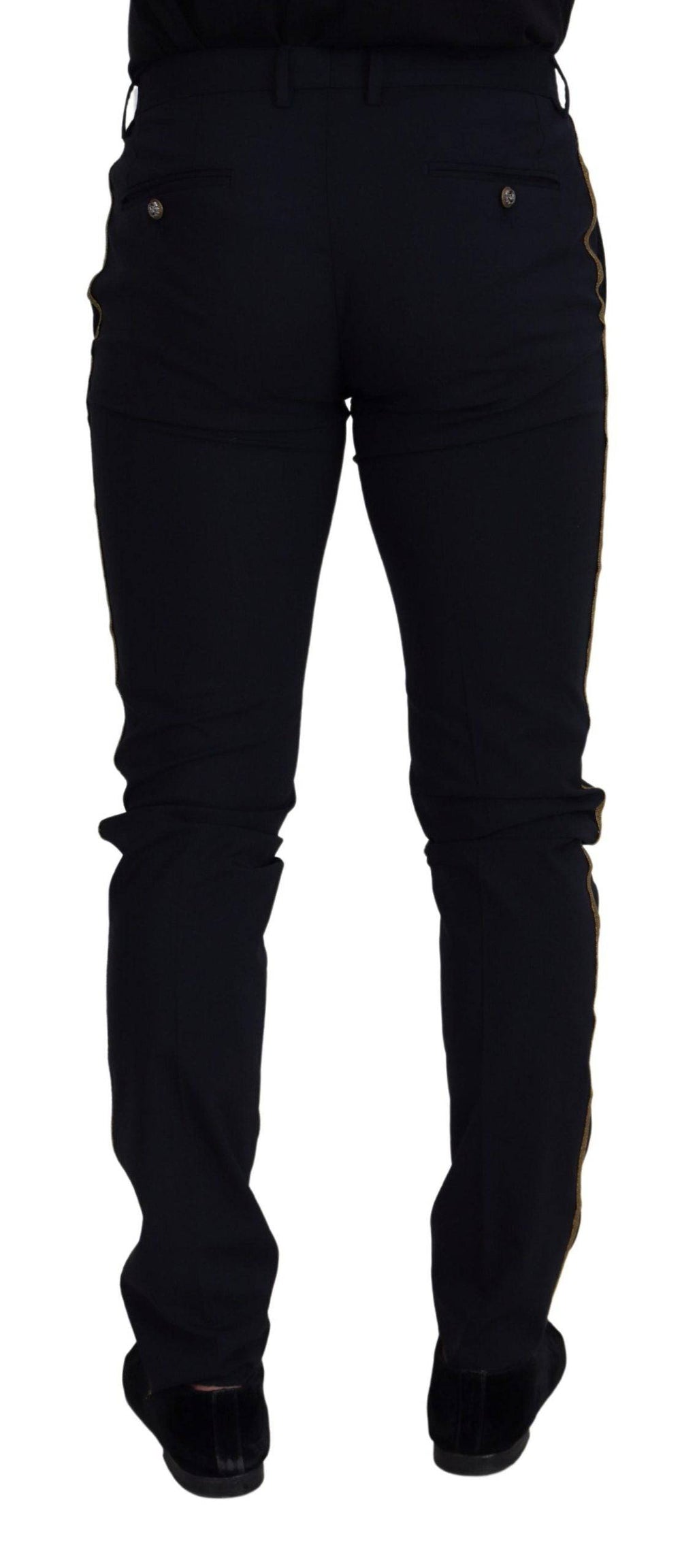 Pantalon formel noir en laine Dolce & Gabbana, coupe slim, pour homme, détail élégant, tissu de haute qualité.