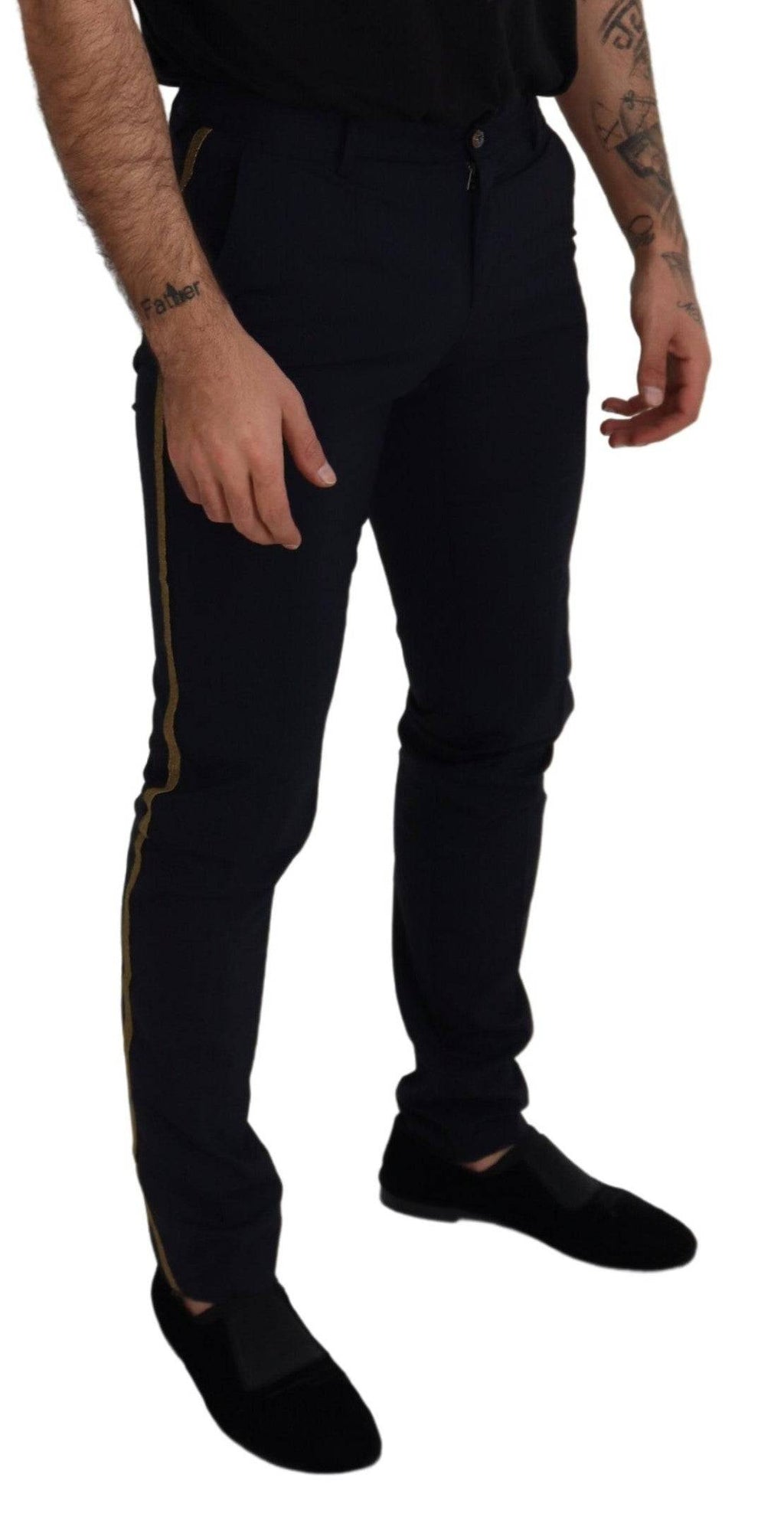Pantalon formel slim en laine noire de Dolce & Gabbana, élégant et ajusté, pour homme.
