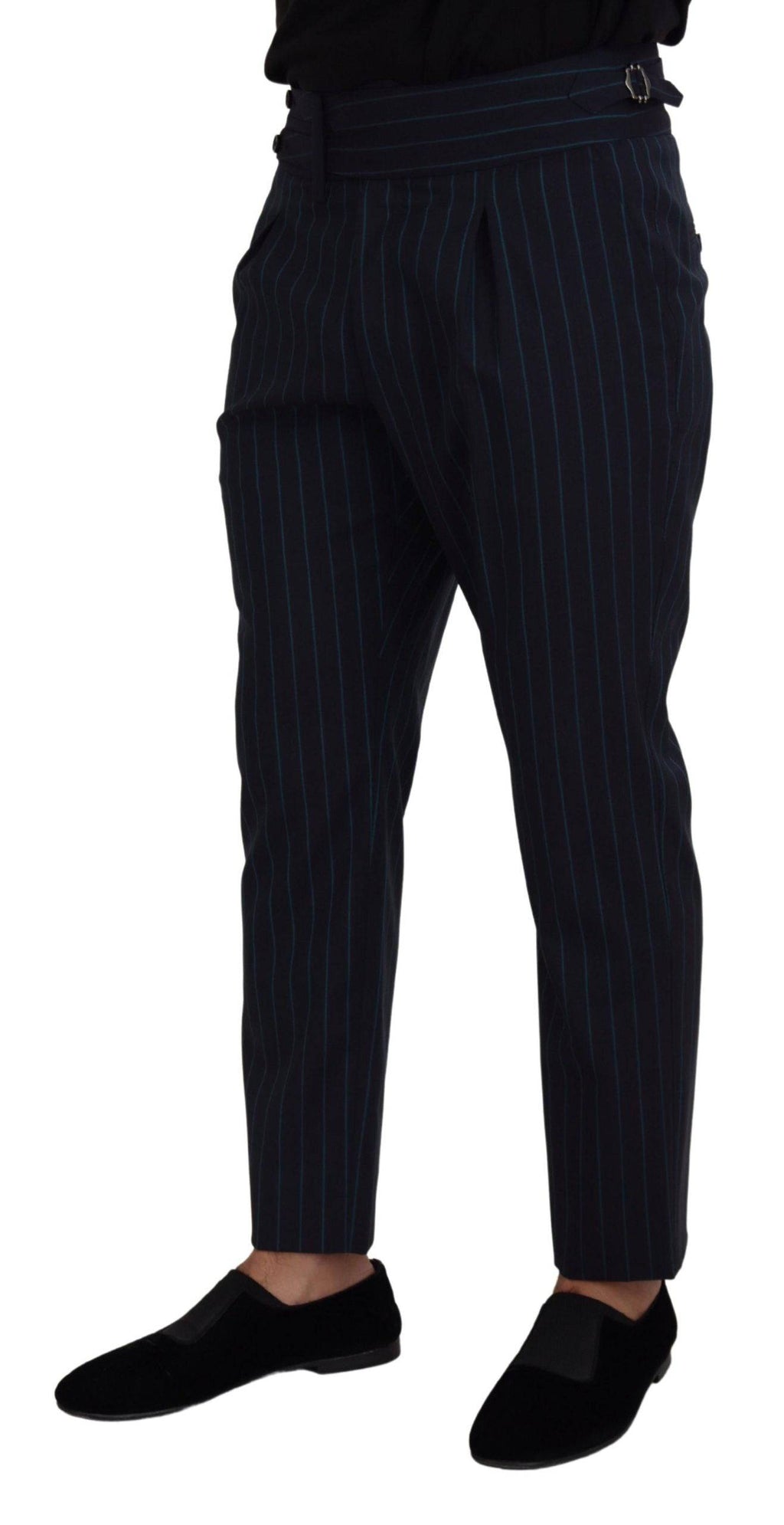 Pantalon formel pour homme Dolce & Gabbana à rayures bleues, coupe élégante et tissu de qualité.