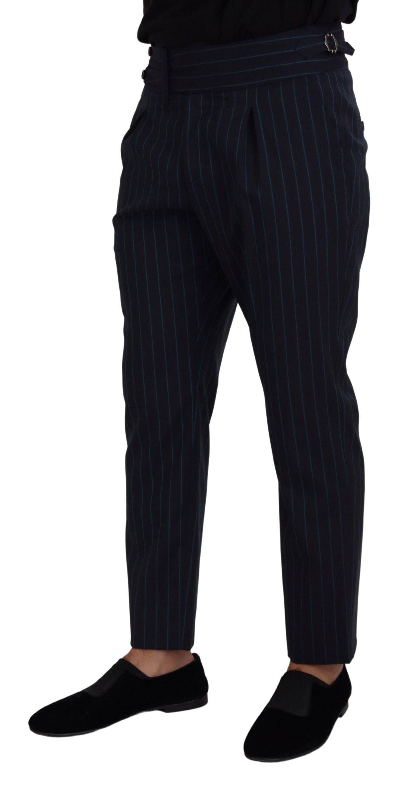 Pantalon formel pour homme Dolce & Gabbana à rayures bleues, coupe élégante et tissu de qualité.