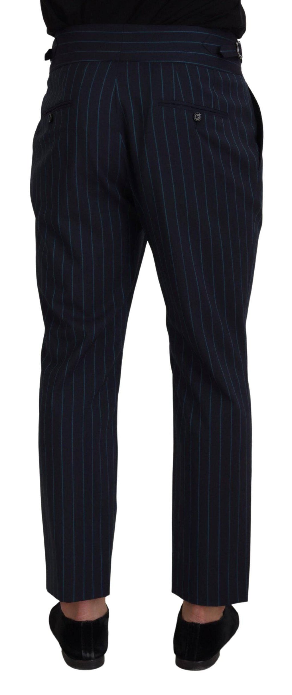 Pantalon formel pour homme Dolce & Gabbana bleu à rayures, tissu élégant, coupe classique, adapté pour occasions formelles.