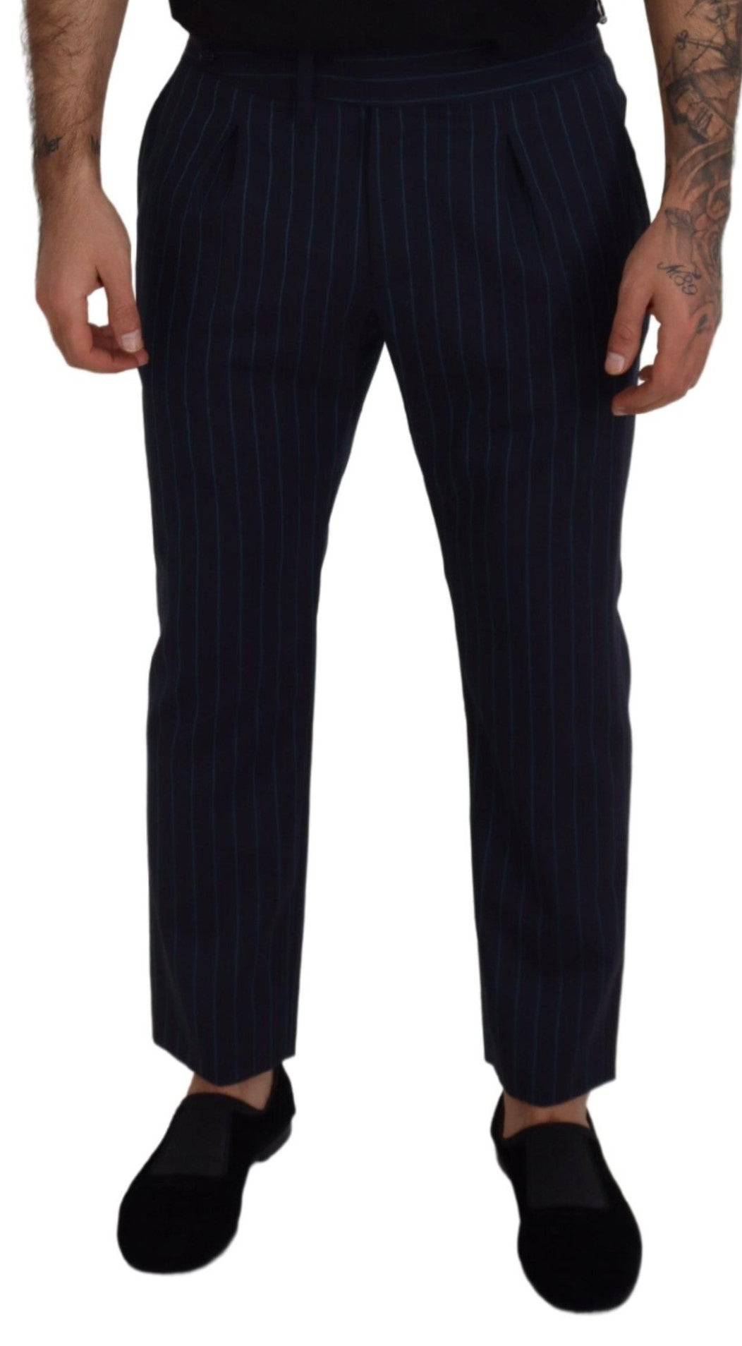 Pantalons formels pour hommes Dolce & Gabbana à rayures bleues, coupe élégante et tissu de qualité pour occasion spéciale.