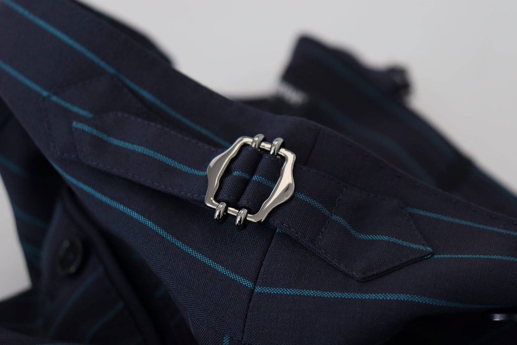 Pantalon formel homme à rayures bleues de marque Dolce & Gabbana, style élégant et moderne, tissu de qualité.