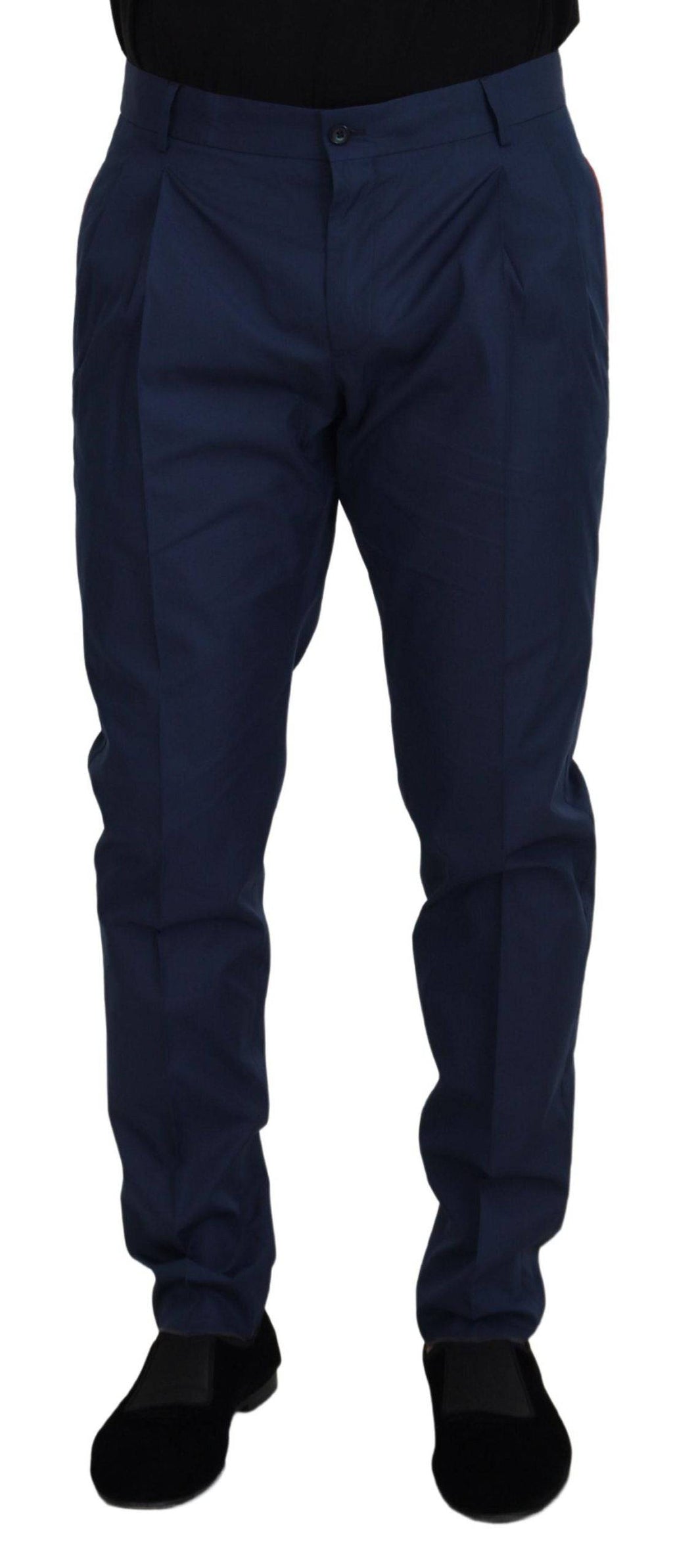Pantalon formel en coton bleu Dolce & Gabbana, chino élégant avec coupe droite et détails soignés.