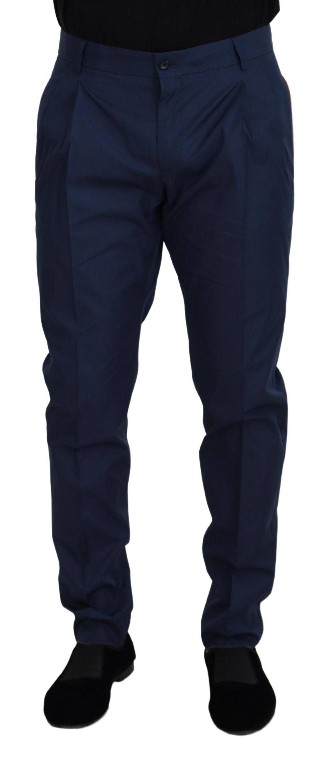 Pantalon formel en coton bleu Dolce & Gabbana, chino élégant avec coupe droite et détails soignés.