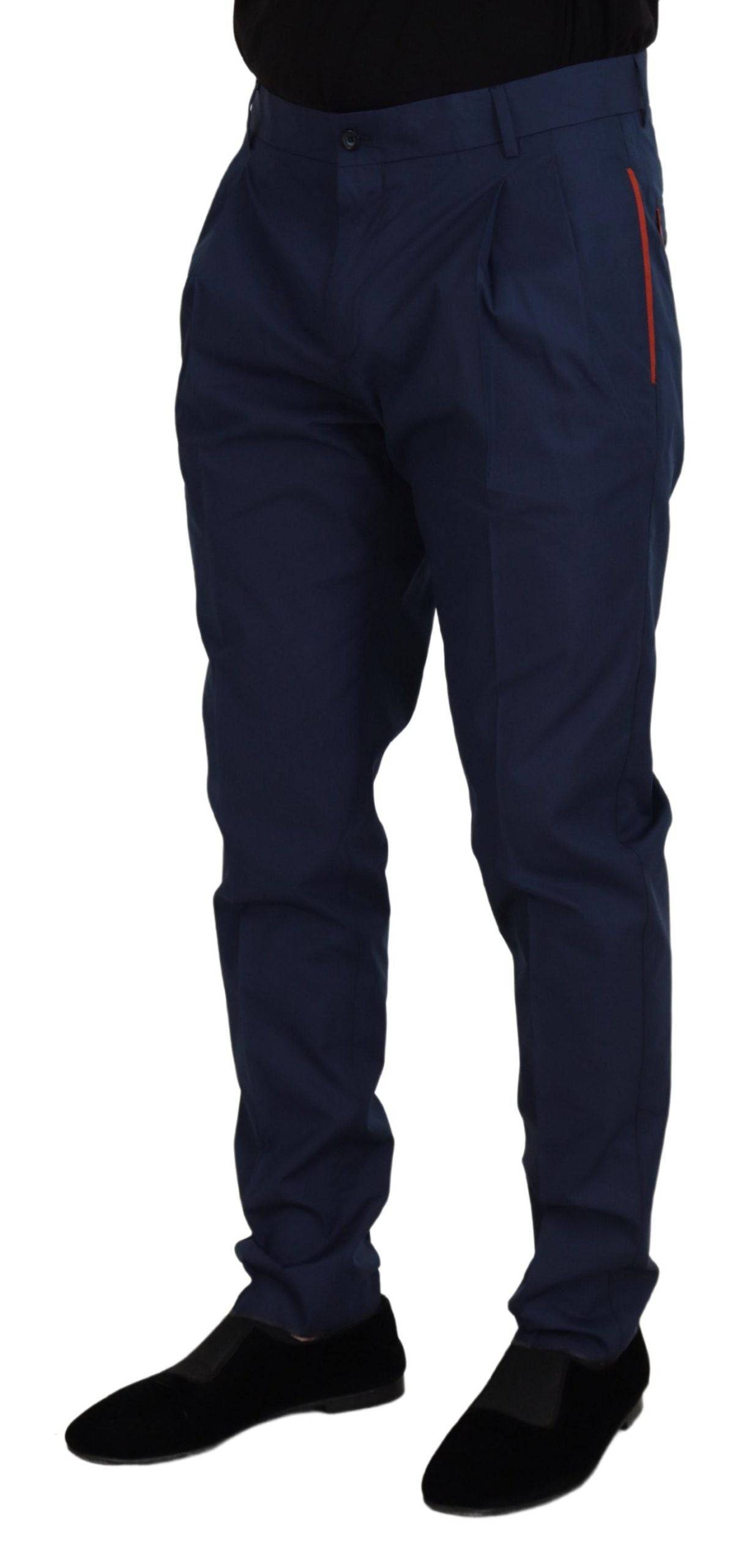 Pantalon chino formel en coton bleu de Dolce & Gabbana, pantalon élégant avec coupe classique et détails soignés.