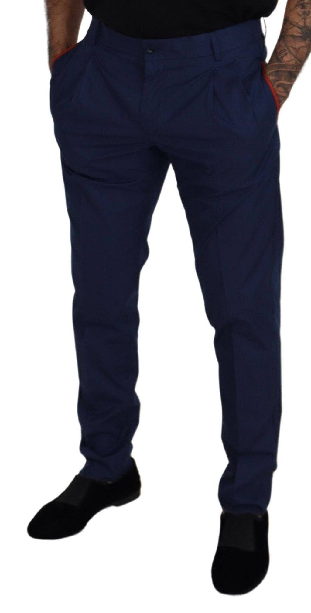 Pantalons formels en coton bleu Dolce & Gabbana, chino élégants avec coupe classique et détails soignés.