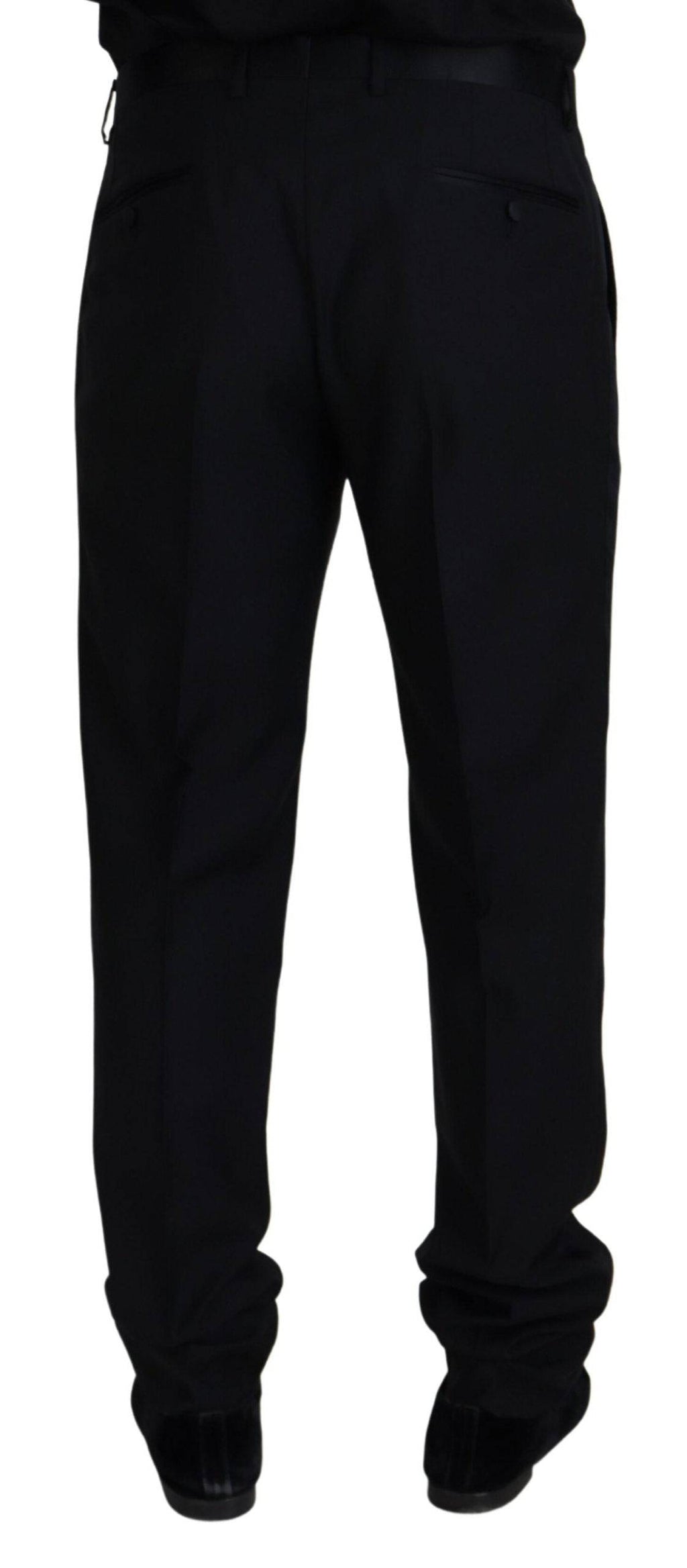 Pantalons formels en laine noire de Dolce & Gabbana, chino élégants pour homme, avec coupe classique et détails soignés.