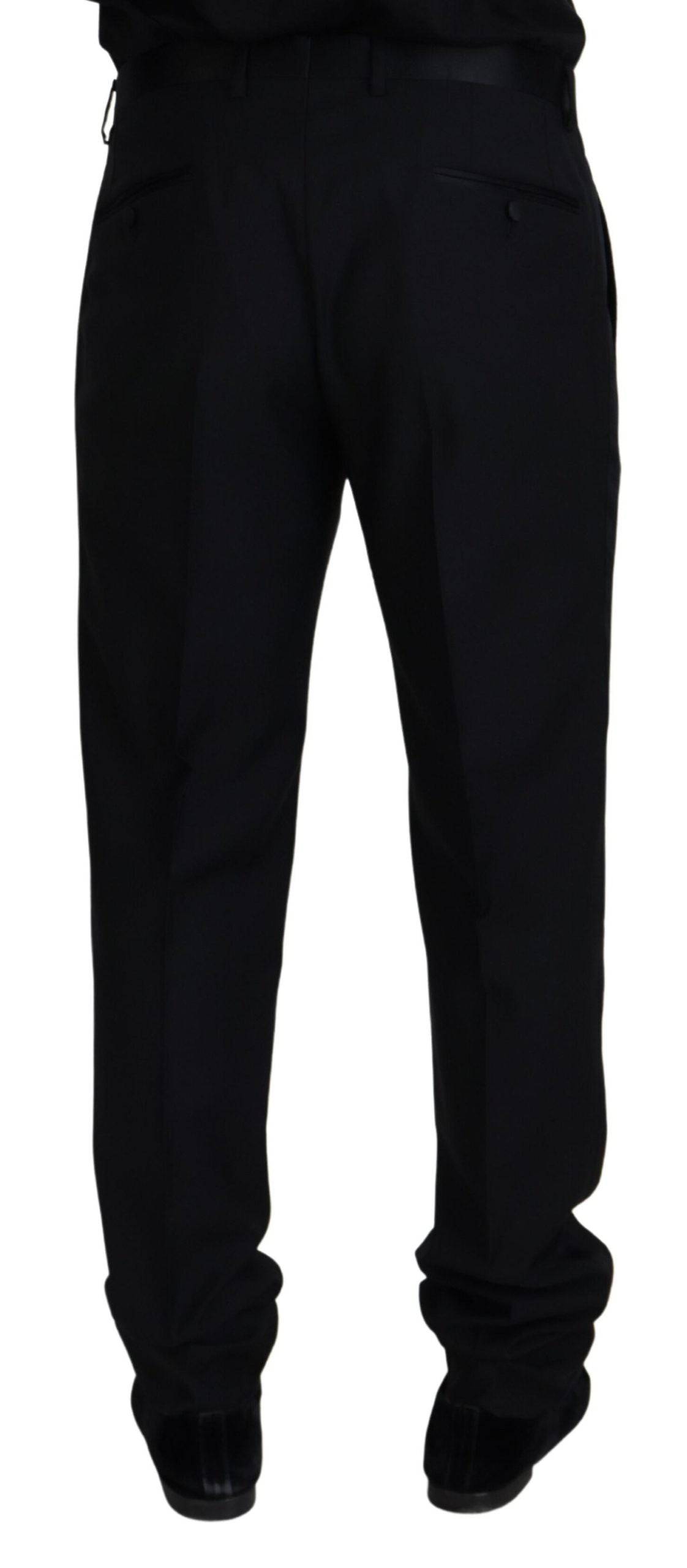 Pantalons formels en laine noire de Dolce & Gabbana, chino élégants pour homme, avec coupe classique et détails soignés.