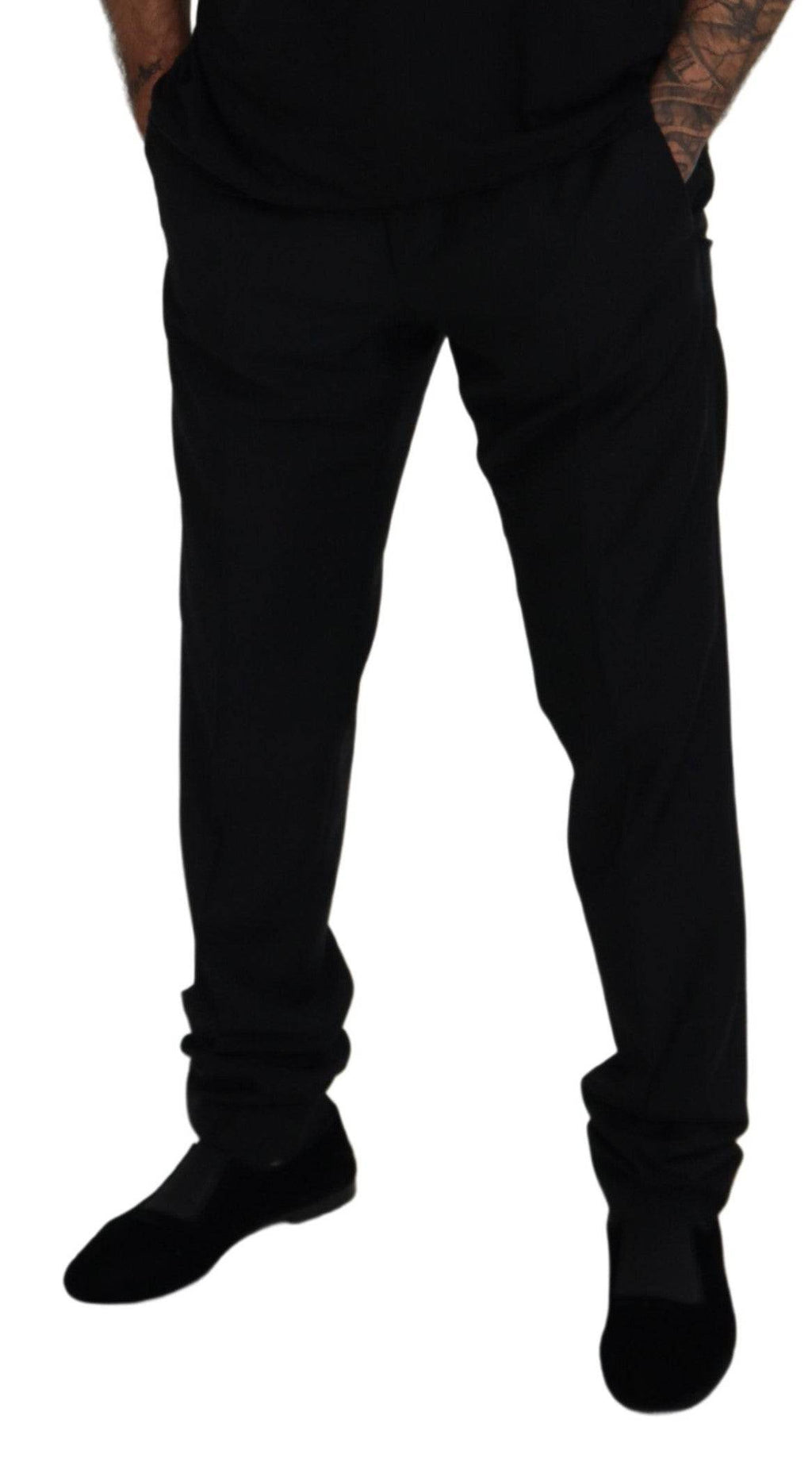 Pantalon chino formel en laine noire de Dolce & Gabbana, style élégant et moderne pour homme.